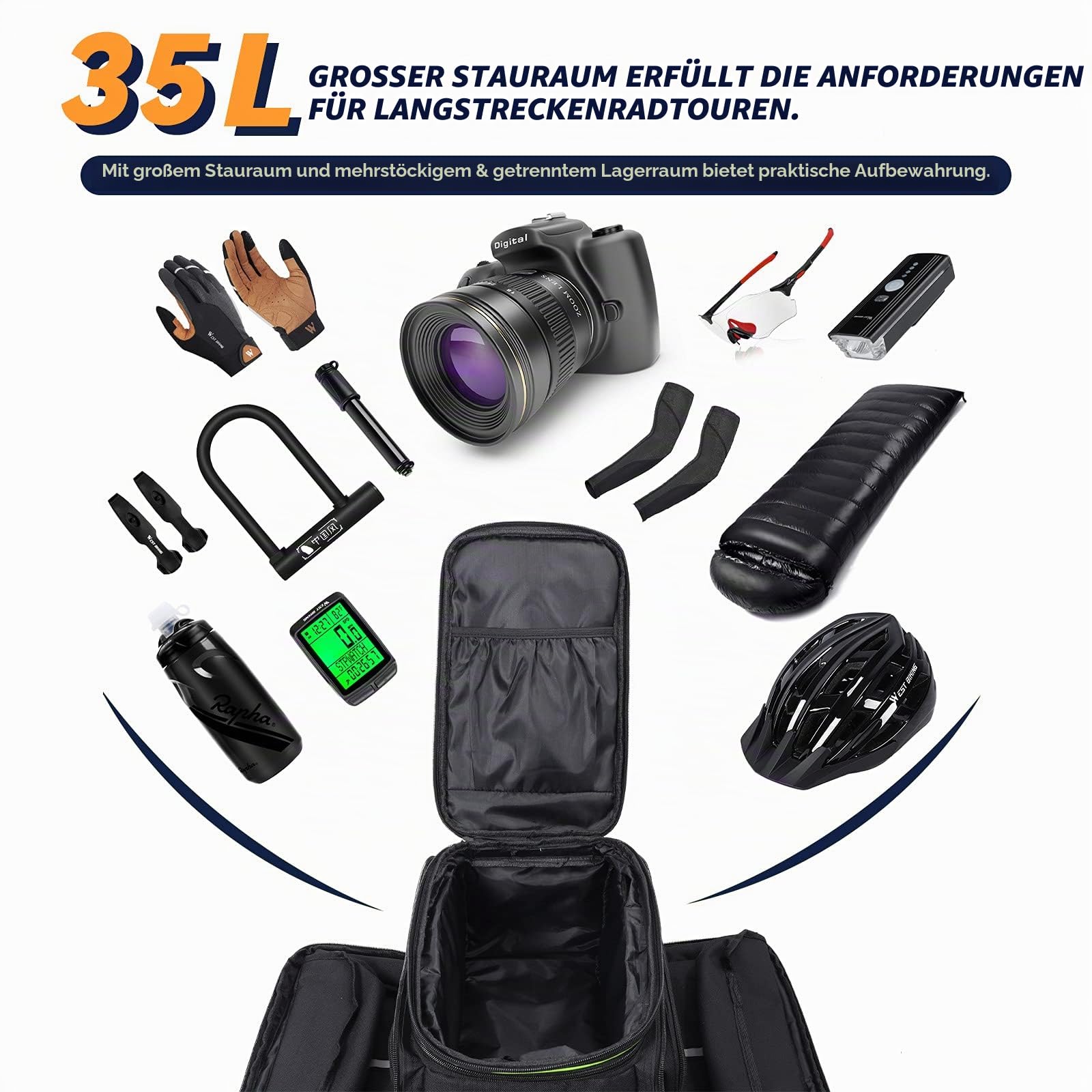 UBORSE 3in1 Fahrradtasche für Gepäckträger 35L Wasserdicht Fahrrad Gepäckträgertasche Reflektierend Hinter Gepäcktasche Skalierbare Fahrrad-Rücksitztasche mit Flaschentasche (schwarz)