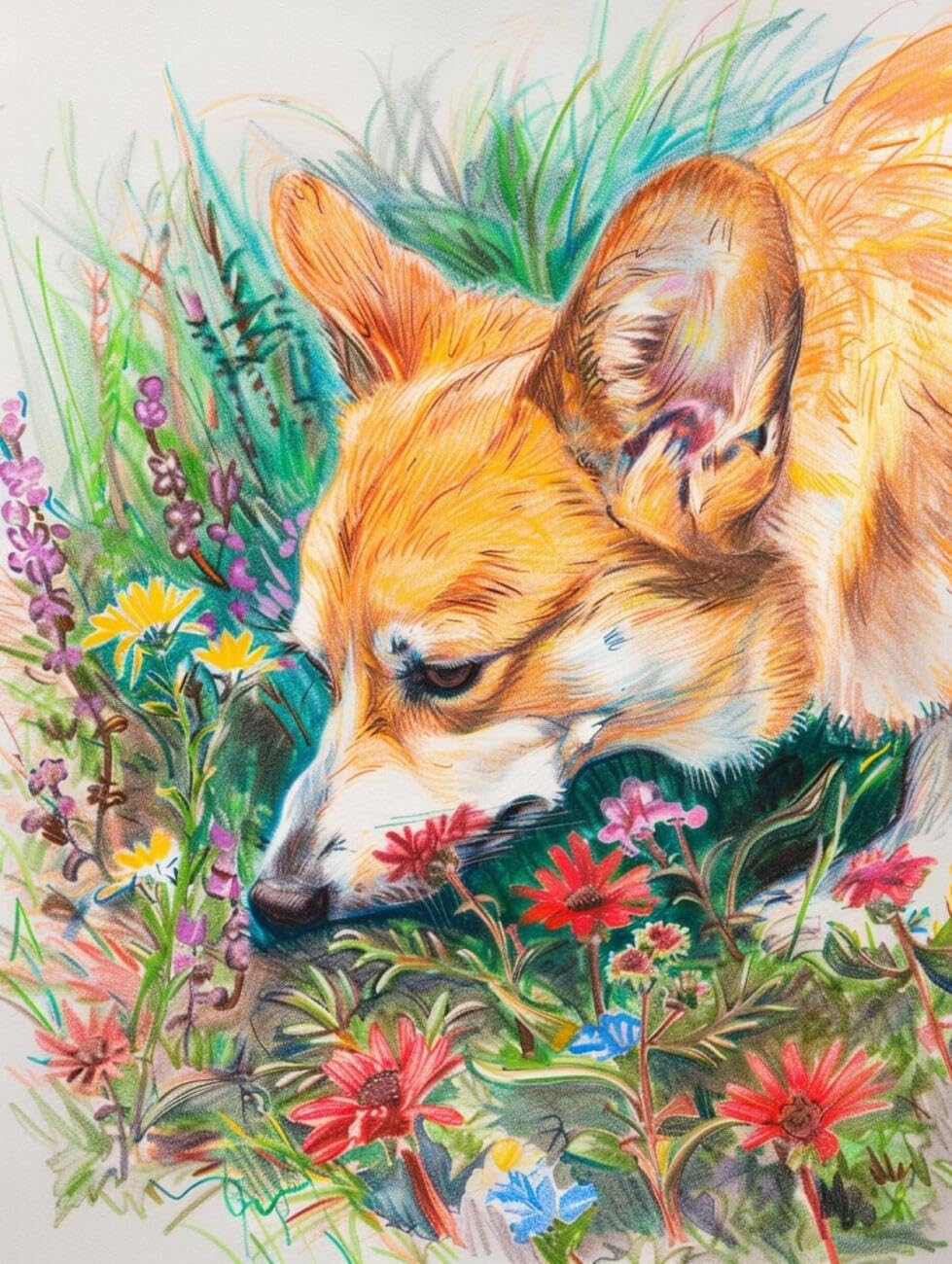 AxiangziK DIY Cross Stitch Kit Corgis and Flowers 11CT 60x80cm