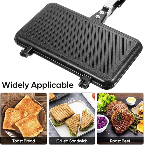 Miniatura 5 de Sartén de doble cara antiadherente para asar waffles, molde para hornear sándwiches para tartas, tostadas, aperitivos, desayuno, sandwichera de