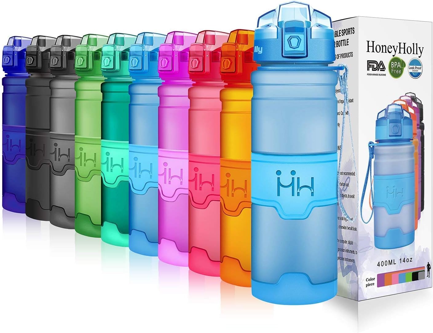 HoneyHolly Portable Sports Water Bottle - Leak Proof Reusable Container,One Click Flip Cap,for Outdoor/Camping/Running/Gym/Kids,Non Toxic,BPA-Free Tritan Plastic
