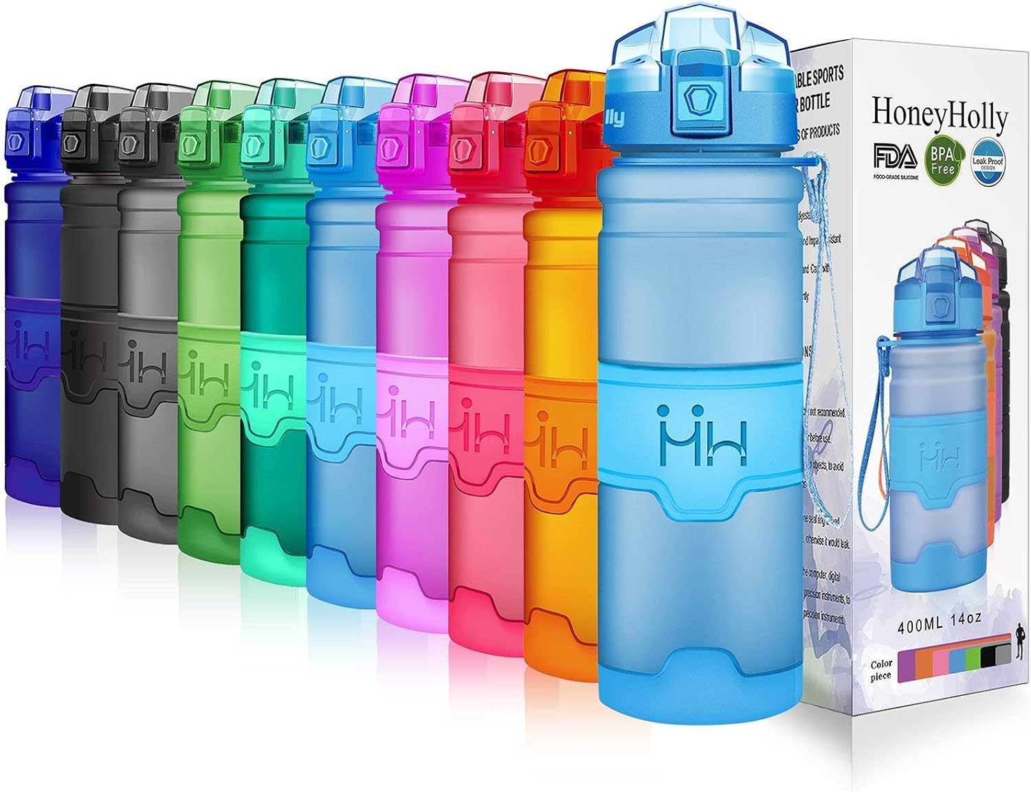 HoneyHolly Portable Sports Water Bottle-Leak Proof Kids Water Bottle Reusable Container,One Click Flip Cap14/17/24/26/32/50Ounce,for Outdoor/Camping/Running/Gym,Non Toxic,BPA-Free Tritan Plastic