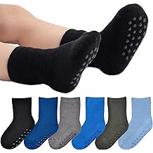 6 Pairs Toddler Thick Thermal Crew Socks Baby Winter Socks Boys and Girls Cute Warm Slipper Socks with Non Slip Girps
