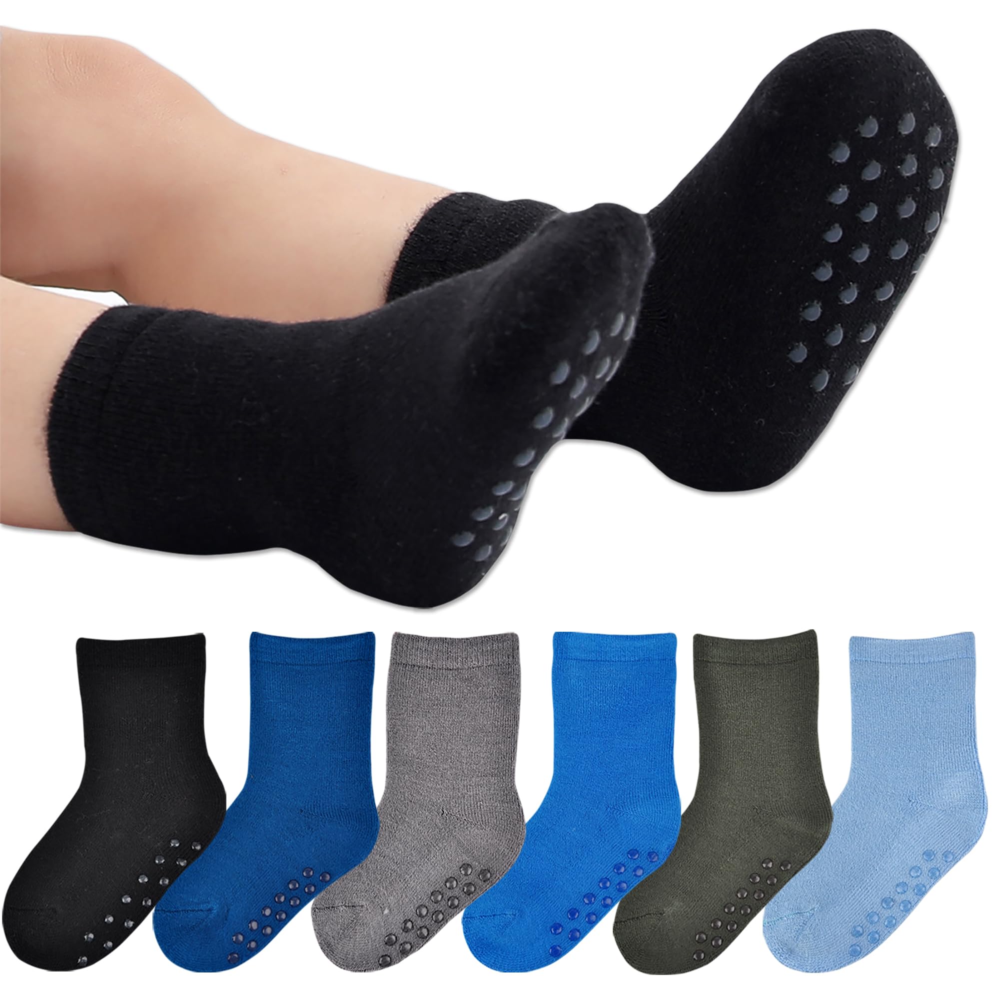 JORMATT 6 Pairs Toddler Thick Thermal Crew Socks Baby Winter Socks Boys and Girls Cute Warm Slipper Socks with Non Slip Girps