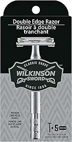 Wilkinson Sword Barbeador de borda dupla para homens com 5 refis de lâminas de barbear de borda dupla