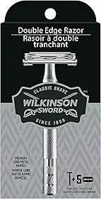 Wilkinson Sword Barbeador de borda dupla para homens com 5 refis de lâminas de barbear de borda dupla