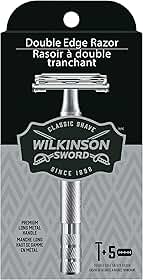 Wilkinson Sword Barbeador de borda dupla para homens com 5 refis de lâminas de barbear de borda dupla