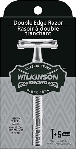 Wilkinson Sword Barbeador de borda dupla para homens com 5 refis de lâminas de barbear de borda dupla