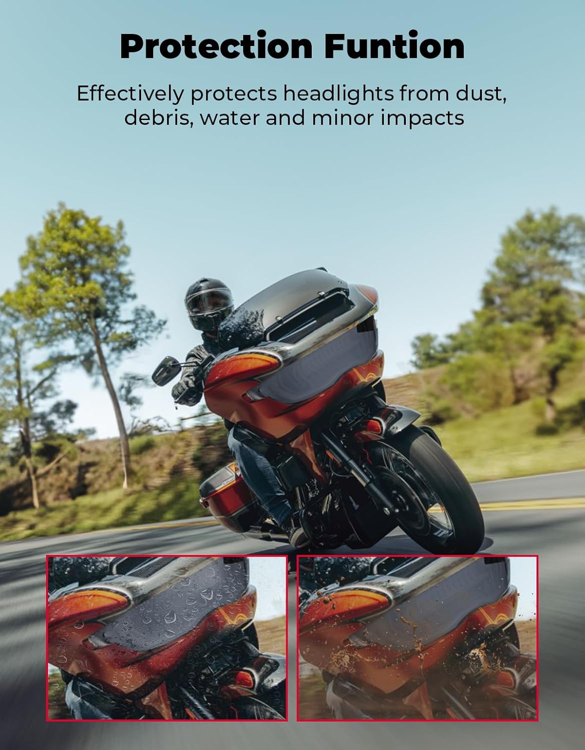 KEMIMOTO Motorcycle Headlight Cover Waterproof Front Headlamp Protection Compatible with 2023-2024 Touring CVO Road Glide FLTRXSE 2024 CVO Road Glide ST FLTRXSTSE