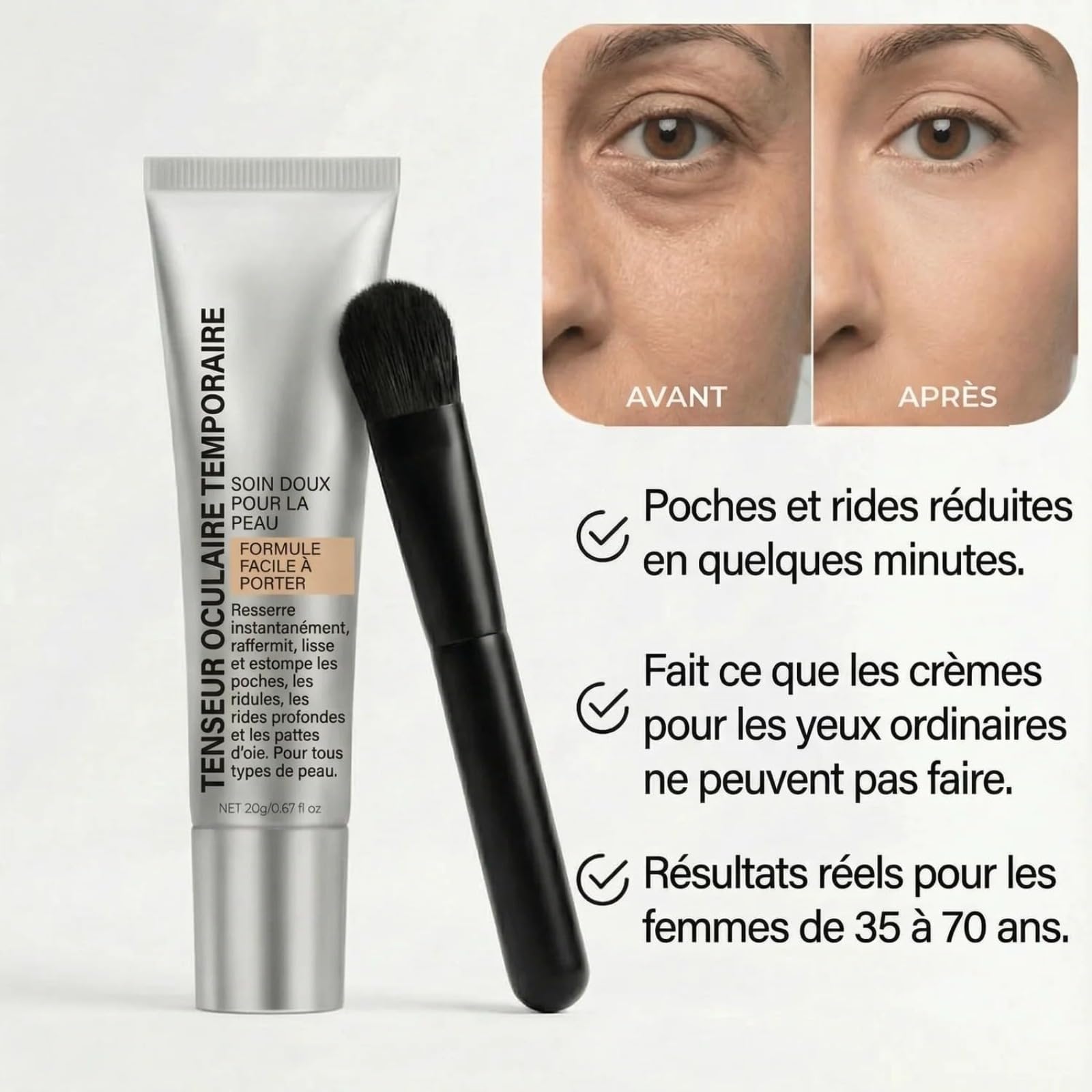 Lote de antiarrugas Instant Firm, para Ojos y Líneas Finas con 1 Cepillo | Reafirmante instantáneo contorno de ojos, atenúa bolsas, arruguitas y patas de gallo, fórmula ligera adecuada para todos