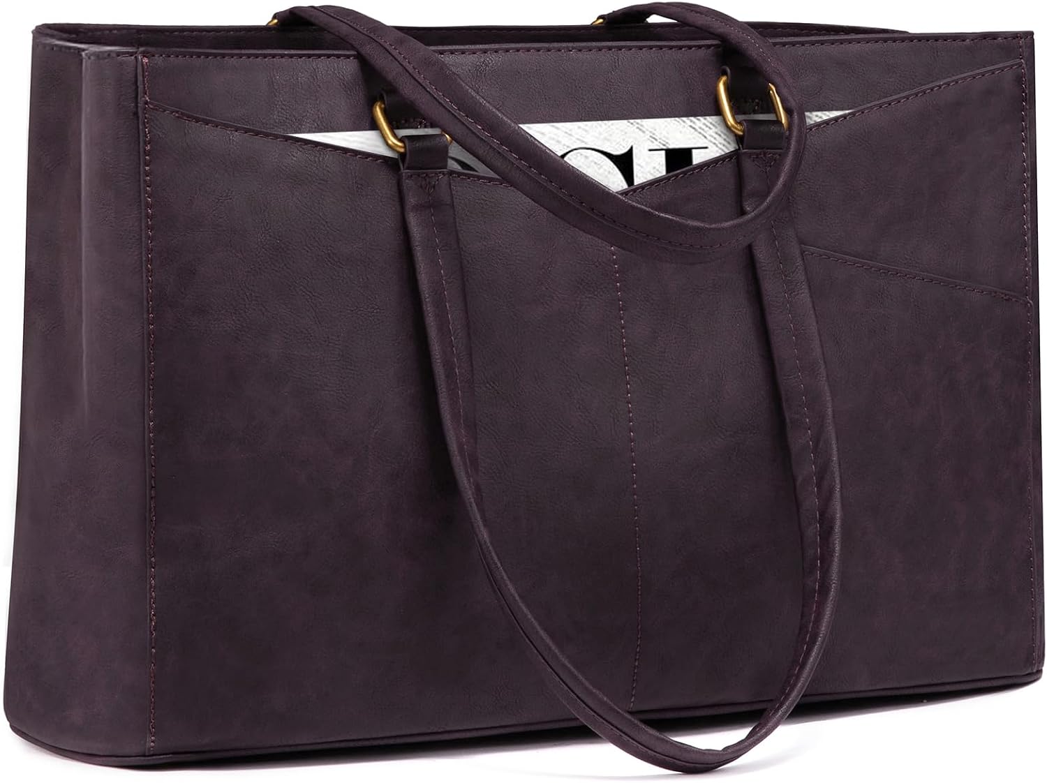 LOVEVOOK Women's Vintage Leather Work Tote, 15.6 Inch Laptop Bag, Waterproof Business Bag, Retro Purple