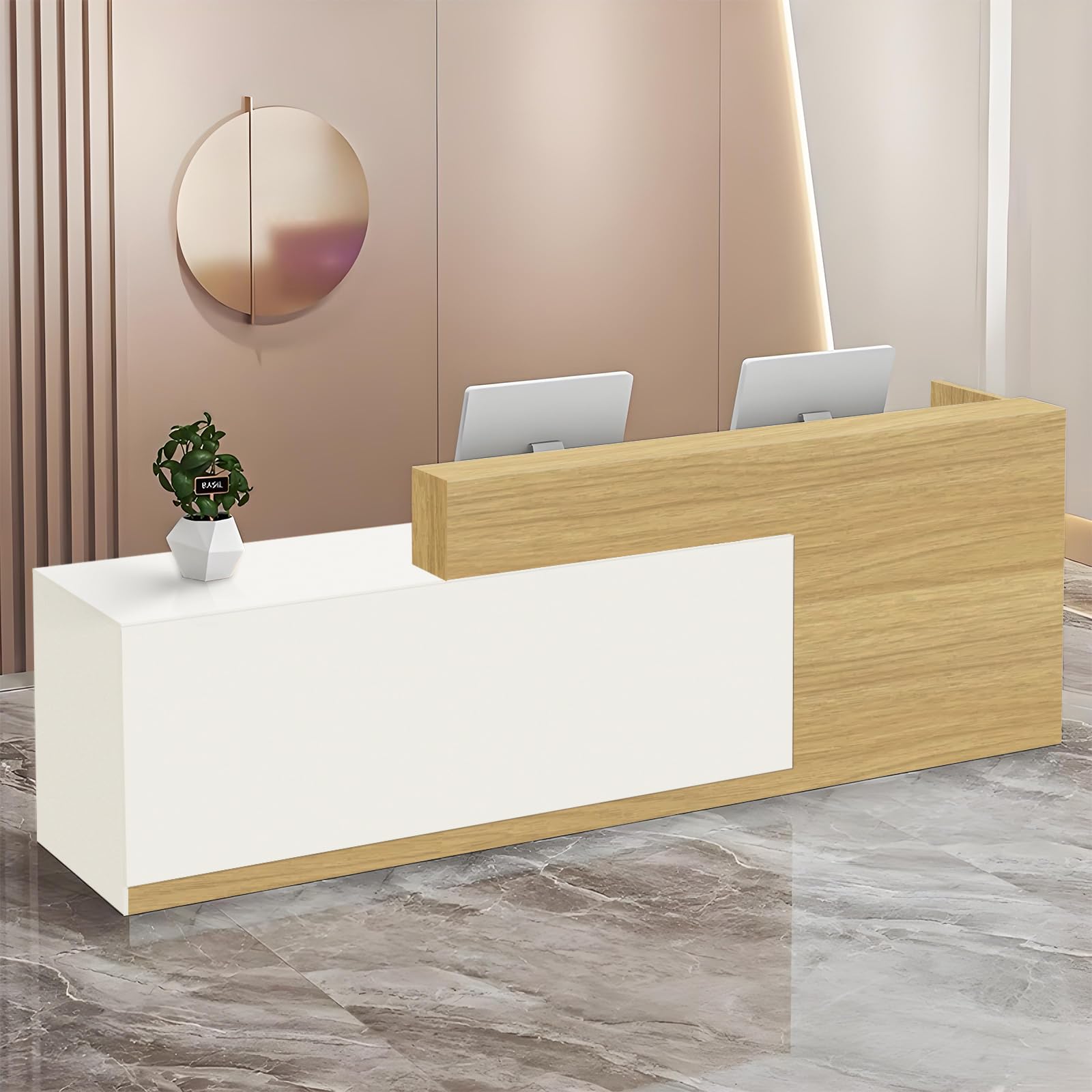 Bancone Reception, Banco Reception con Cassetto e Ripiani Aperti, Banconi Reception da 100–240 cm, Moderno per Ufficio, Adatto per Saloni, Yffici, Hall, Negozi al Ddettaglio
