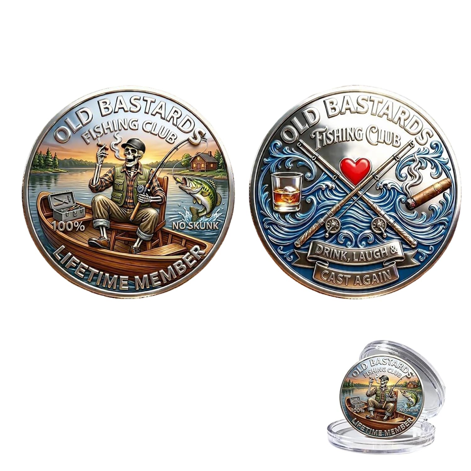The Eternal Fisherman Challenge Coin – Old Bastards Fishing Club Collectible Coin, 3D Funny Whiskey & Cigar Theme Coin, Fishing Humor Gift for Men & Friends (A 3PCS) — image 1