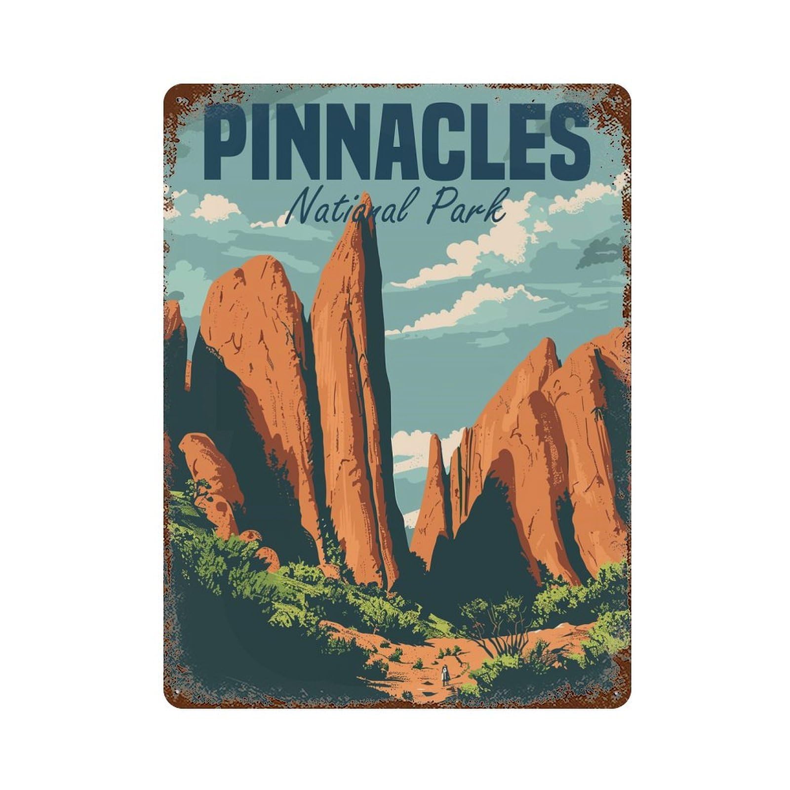 Rust Effect Pinnacles National Park Retro Metal Sign 15.7"x11.8", Classic Wall Plaque for Cafe, Home Bar And Lounge Decor