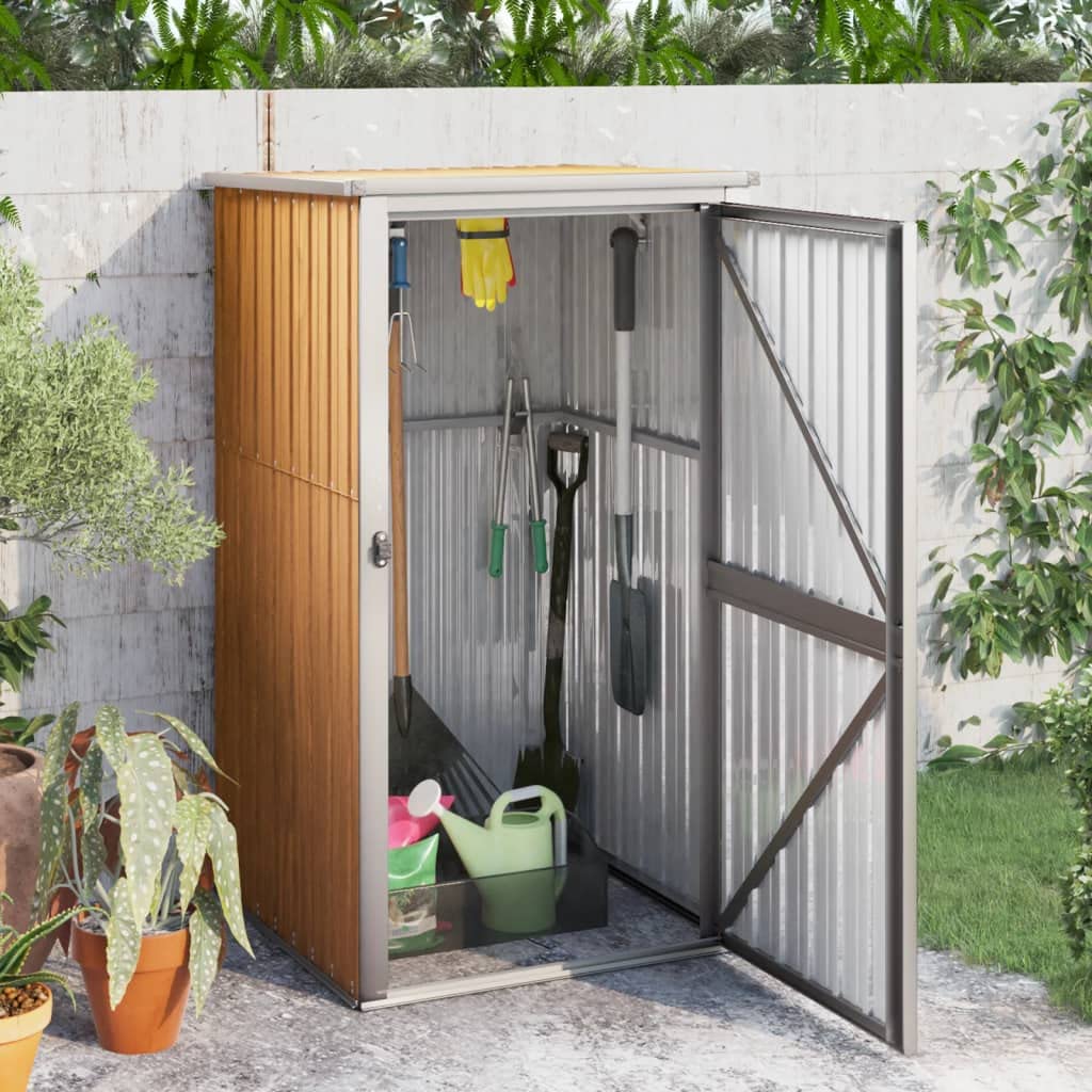 vidaXL Galvanized Steel Garden Tool Shed, Brown