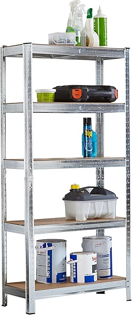 Neo Heavy Duty Steel Galvanised 5 Tier Garage Shelving Shelf Racking Unit Storage Racks (Galvanised)