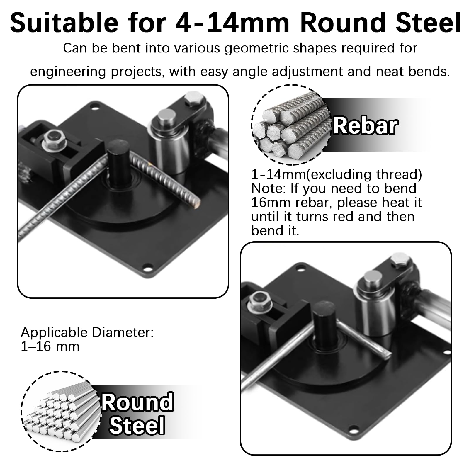 BRGD Cintreuse Manuelle de Barre en Acier de 1mm à 16mm, Outil de Cintrage de Barres D'armature pour Traitement sur Site, Décoration Intérieure et Construction de Ponts
