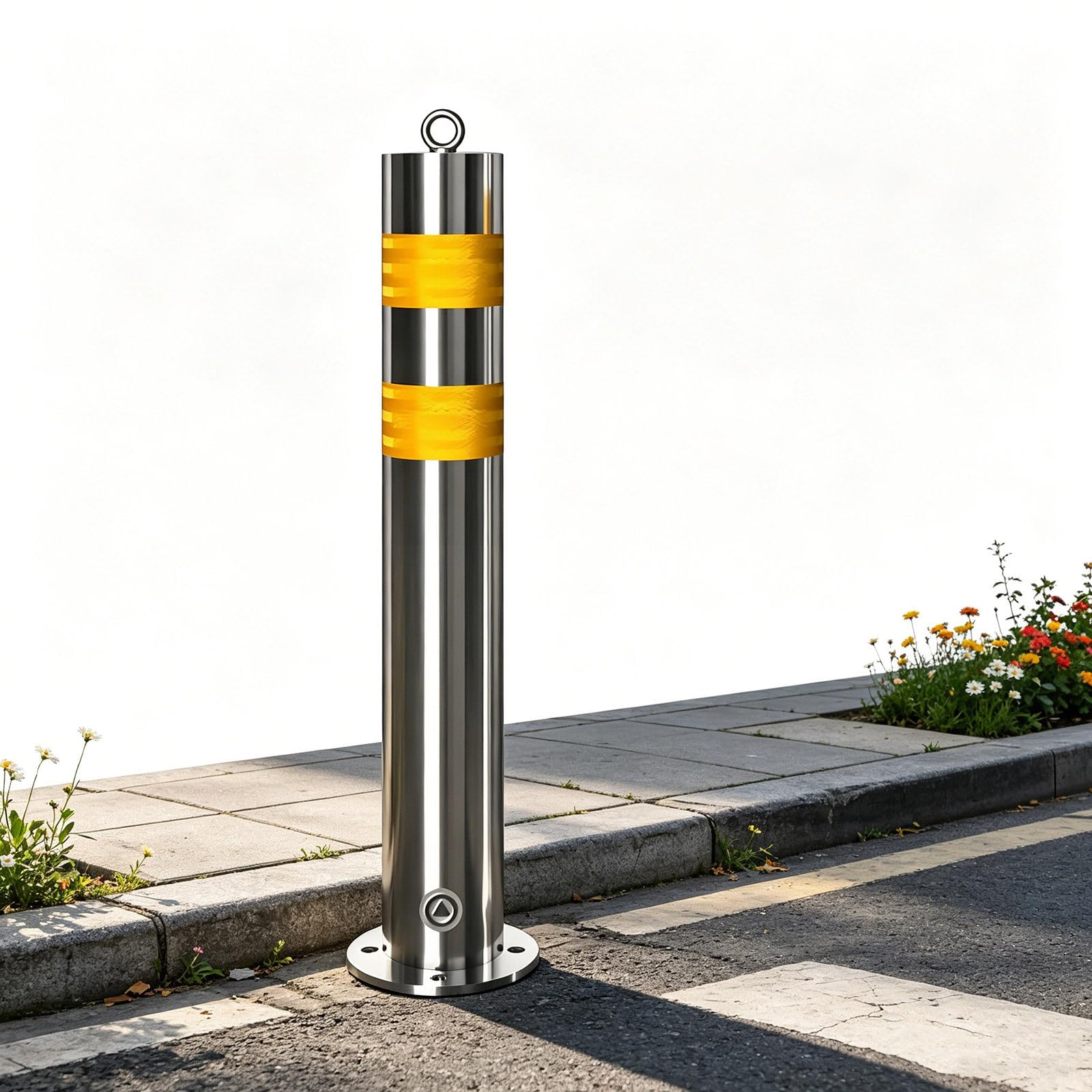 Beachtiful Safety Bollard Driveways Stainless Steel Security Posts with Anchor Bolts, Removable Bollard with Reflective Strips, for Traffic Control/Driveway Barrier(750mm/29.5in) 1PCS