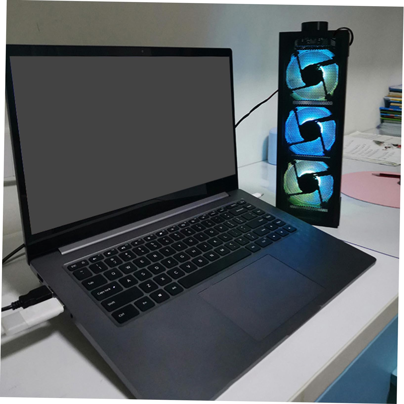 HOMSFOU Supporto di Raffreddamento per Laptop Ispessita Base Ventole USB e Luce LED Rgb Design Ergonomico e Staccabile Magnete