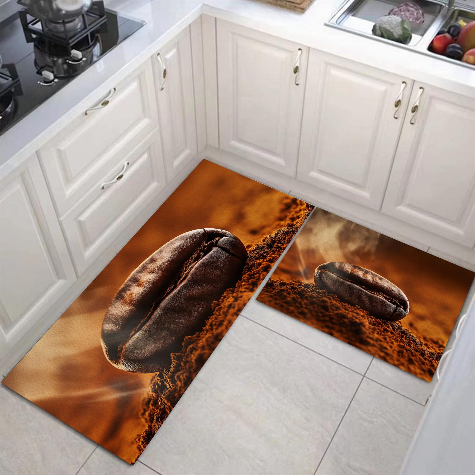 Alfombras antifatiga de cocina con diseño de granos de café y base antideslizante lavable
