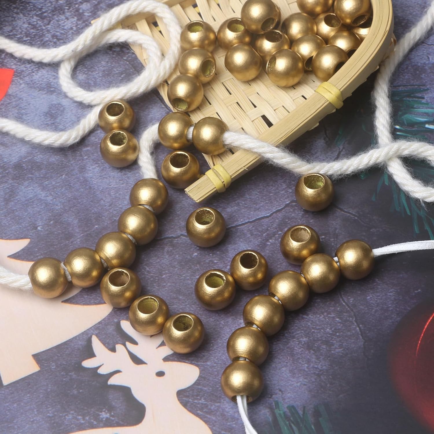 120 15mm Wood Beads - Hole 7mm for Macrame Projects, Large Hole Gold Wooden Marame Beads for Handmade Crafts Home Decor - Image 4