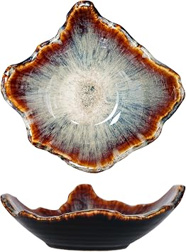 8.6 Inch Ceramic Decorative Bowl with Irregular Wavy Rim and Dynamic Reactive Glaze (Reactive Glaze)