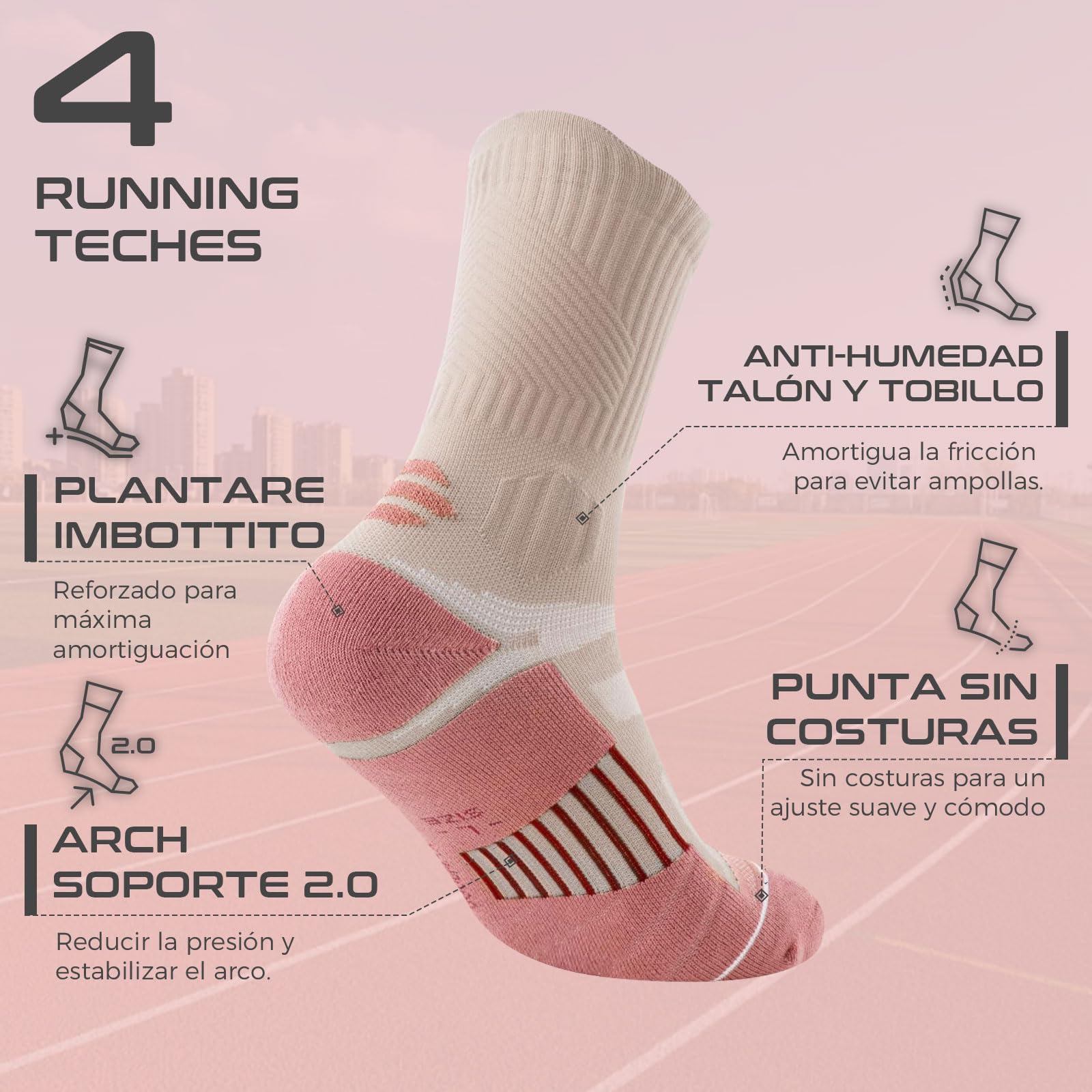 Rahhint Coolmax Calcetines Running para Mujer Antiampollas Compresión Sin Costuras paquete de 3