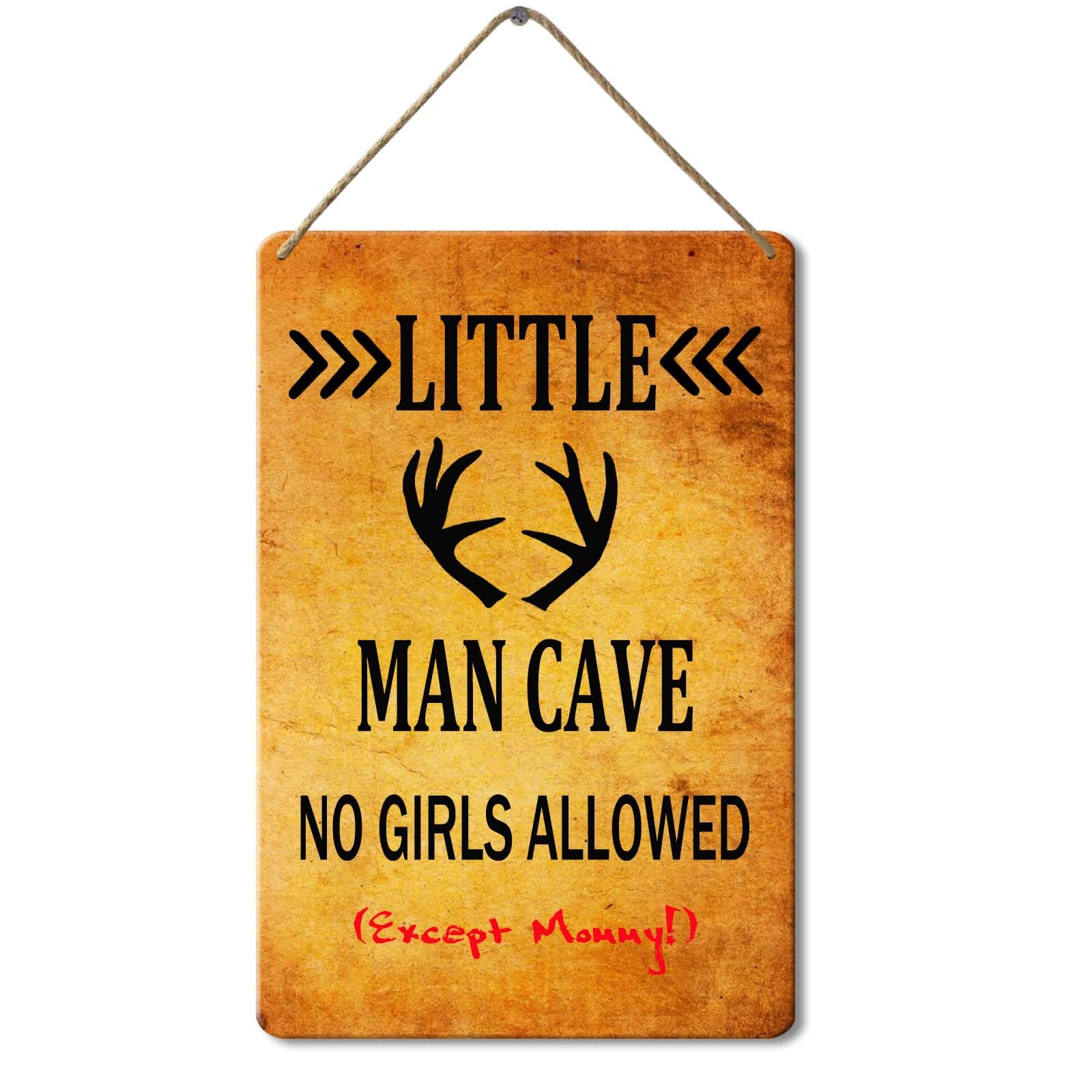 Little Man Cave Wooden Sign, 8x12 Inch, Rustic Wooden Toddler Room Wall Decor Hanging Sign for Kids Bedroom Decor