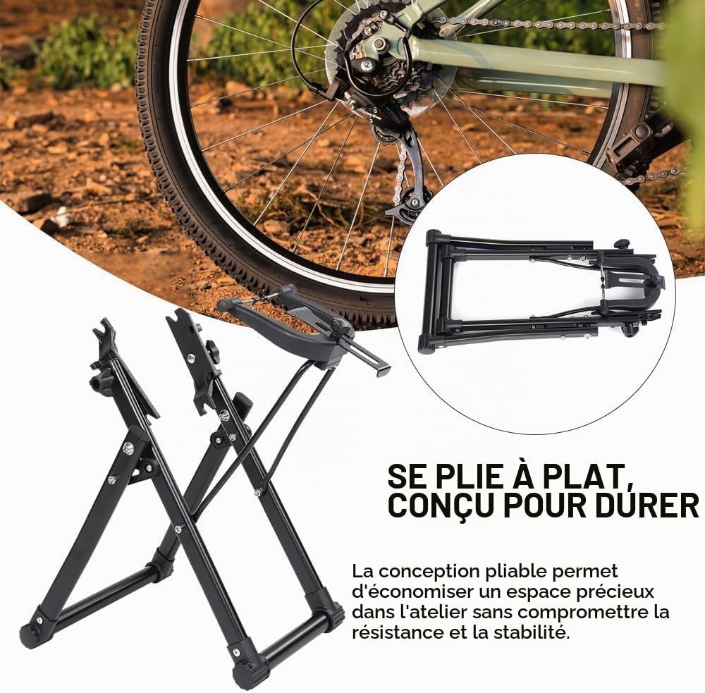 Support de Centrage pour Roues de Vélo, Stand de Réparation et d'entretien pour Vélo Lourds, Support de Réparation de Vélo Pliable en Alliage d'aluminium, pour VTT, Vélos de Route