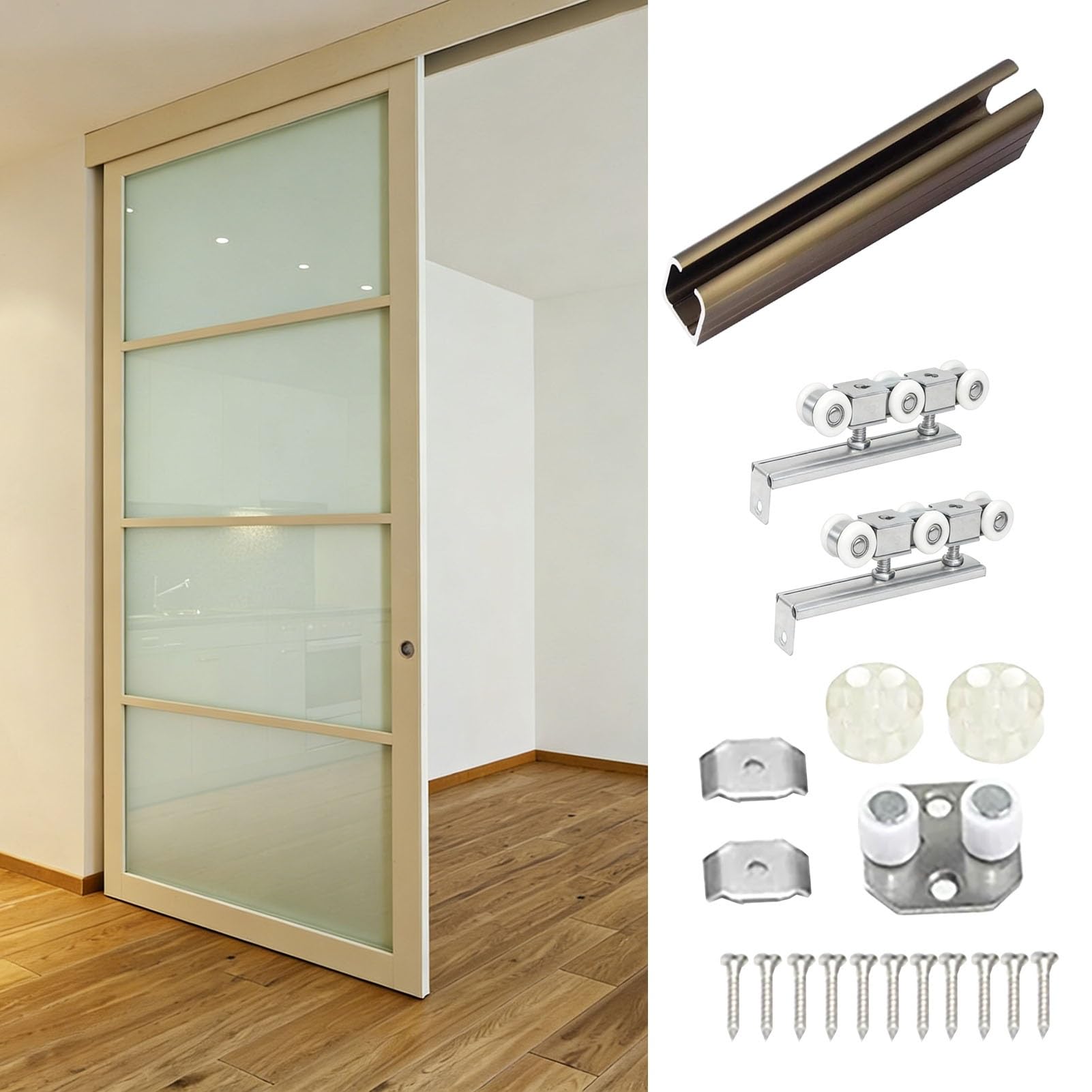 Heavy Duty Sliding Door Track System, Top-Mount Barnes Door Hardware Kit, Quiet Glide Pocket Door Rail Set for Easy Installation, 14ft Length