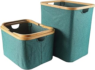 Barm Panier à Linge Pliant de Style Nordique, Tissu en Bambou et Bois, Panier à Linge en Tissu Oxford, Articles Divers Rangement trié Grand Panier de Rangement (Vert Morandi)