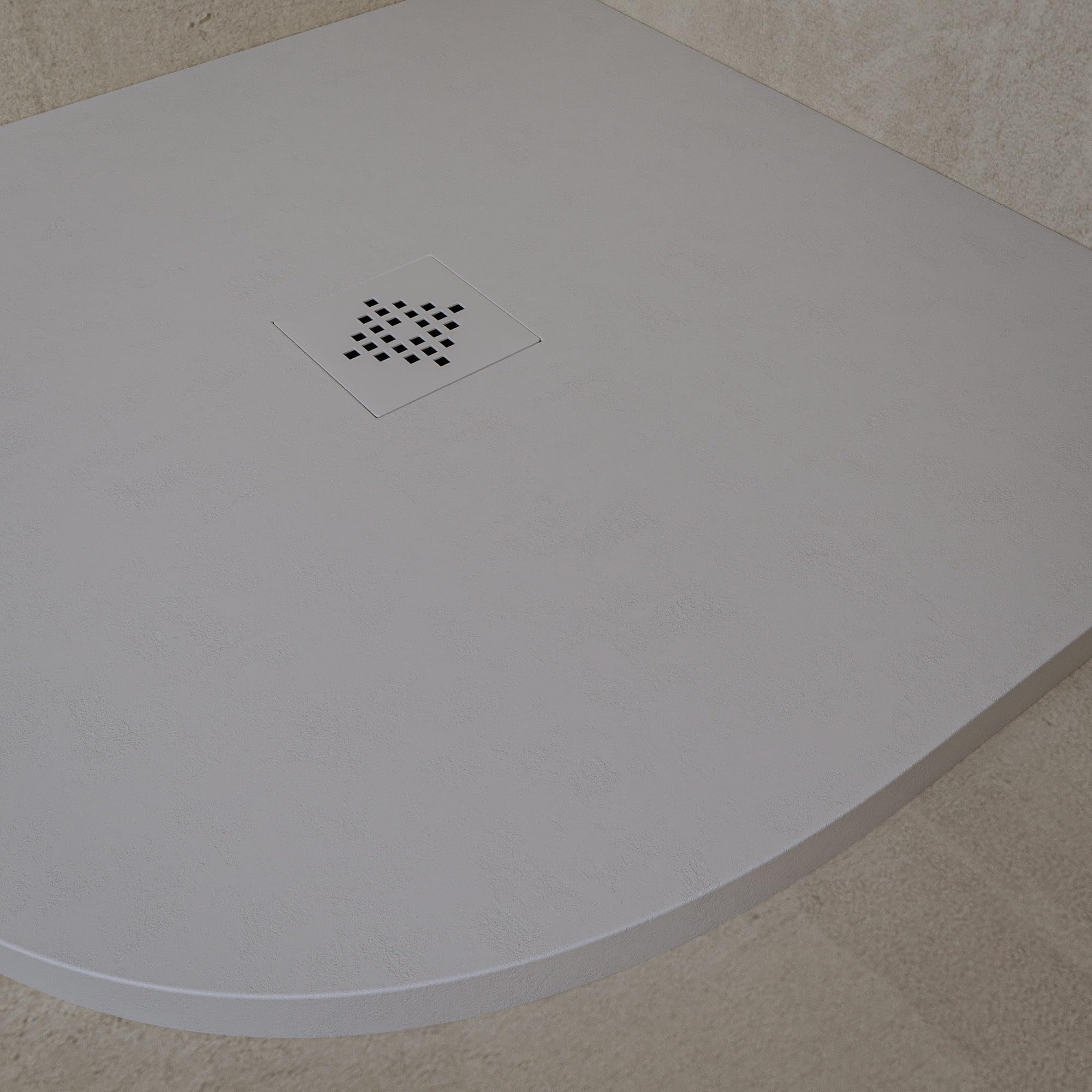 Soulhome Plato de Ducha Semicircular 70x70 Blanco Roto - Rejilla Color | Antideslizante C3, Extraplano, Resina y carga mineral, Textura Liso Piedra, Antibacteriano, Gel-coat, Incluye válvula desagüe