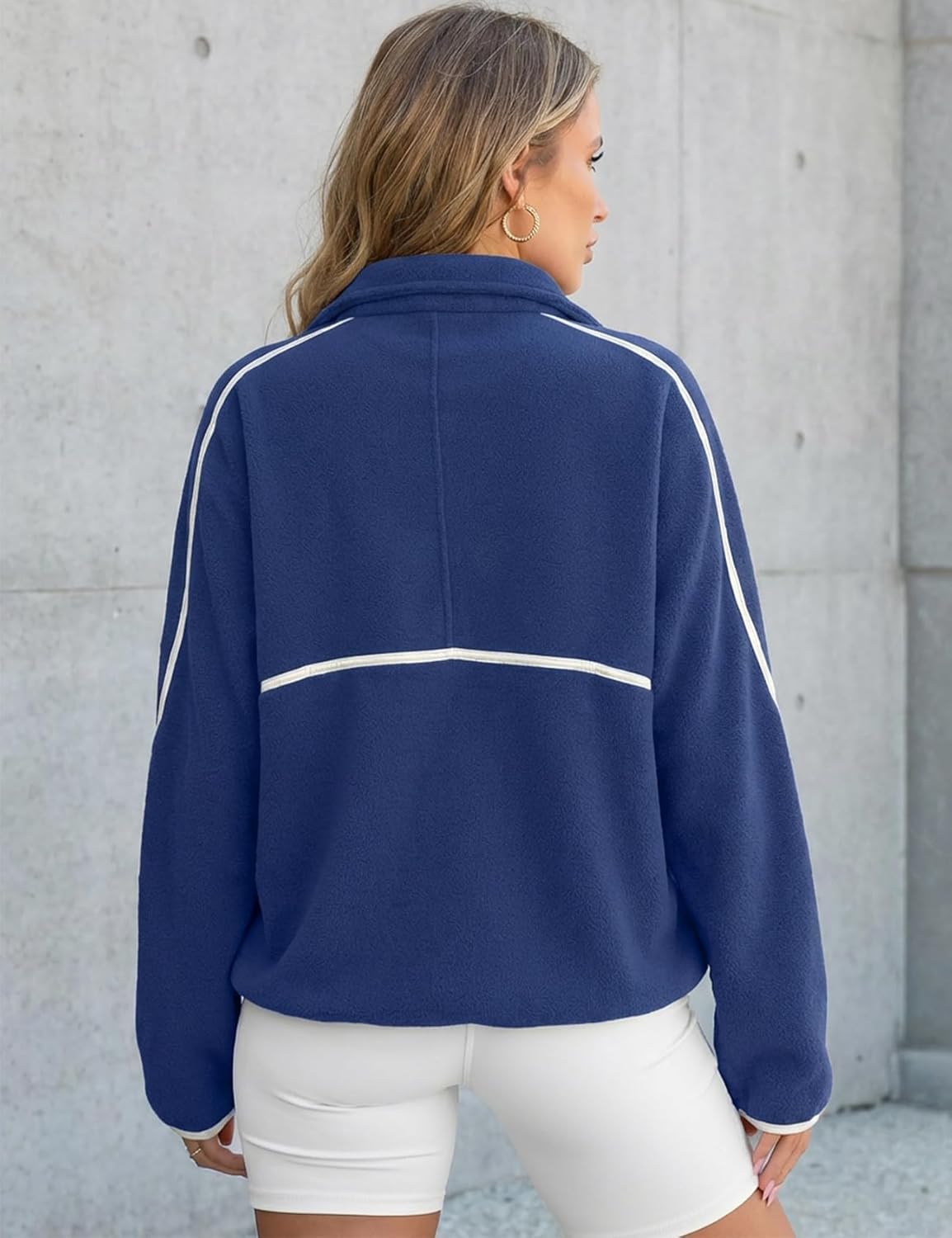 Wyeysyt Women's Fleece Quarter Zip Pullover Oversized Half Zip Sweatshirt with Pockets - Image 5