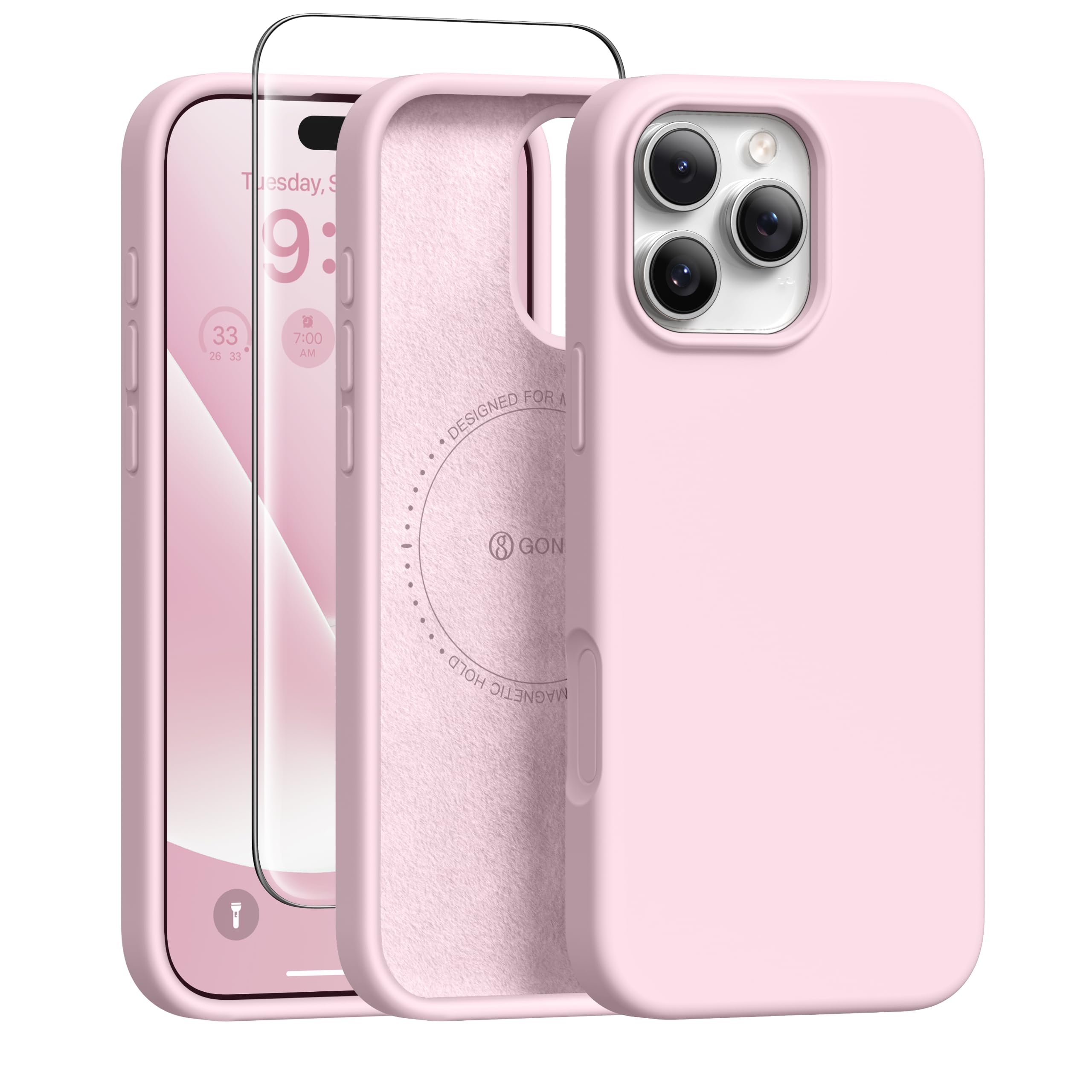 GONEZ Magnetic for iPhone 16 Pro Case, Silicone Cover Pastel Pink