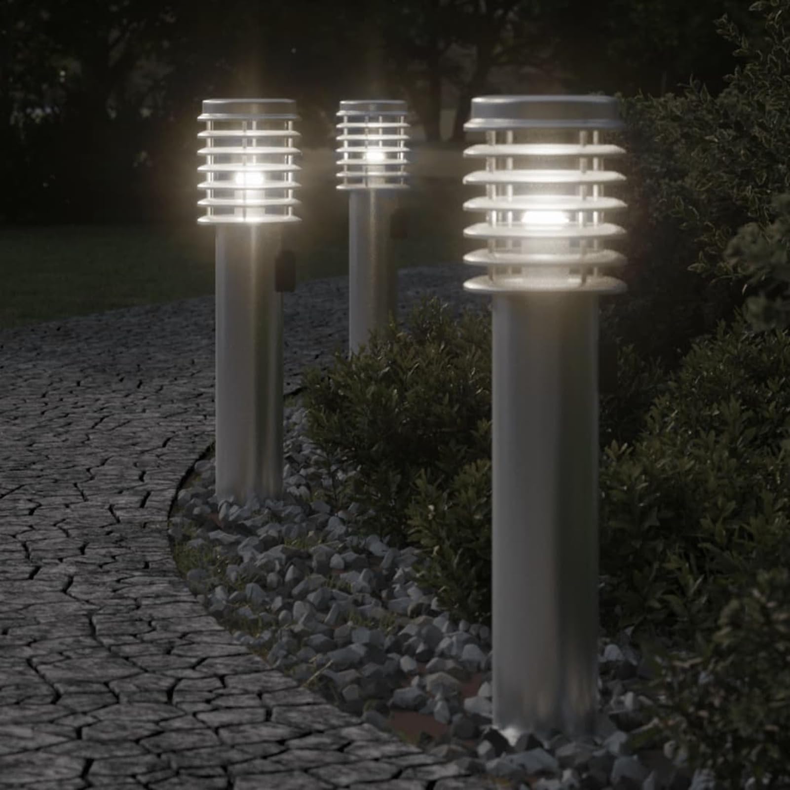 LAPOOH Lampada da Terra per Esterni con Presa Argento 60 cm in Acciaio,Lampade da Terra,Lampada da Terra Moderna,Lampade da Terra per Soggiorno-4006373