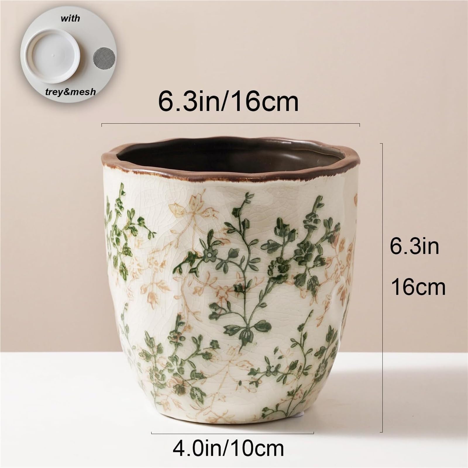 Śmieszne wazony Vintage Ceramiczne sadzarki do roślin domowych i sukulentów, pęknięta zieleń emaliowana dekoracja ganku(L)