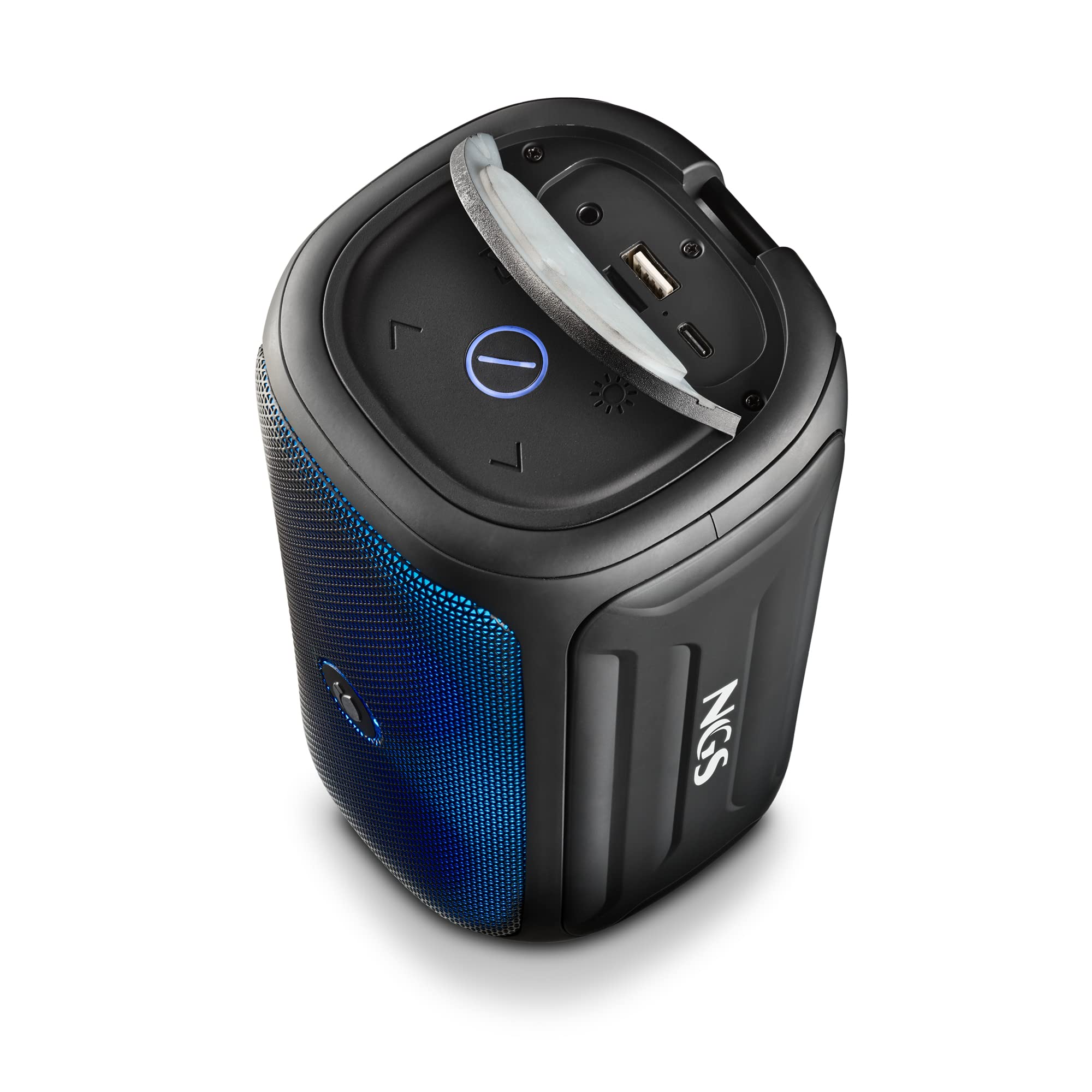 NGS ROLLER BEAST BLACK - Potente Altoparlante Portatile da 32 W Compatibile con Bluetooth 5.0 e Tecnologia TWA, Luci RGB, IPX5 Resistente all'acqua e alla Polvere, Microfono, Vivavoce, Nero.
