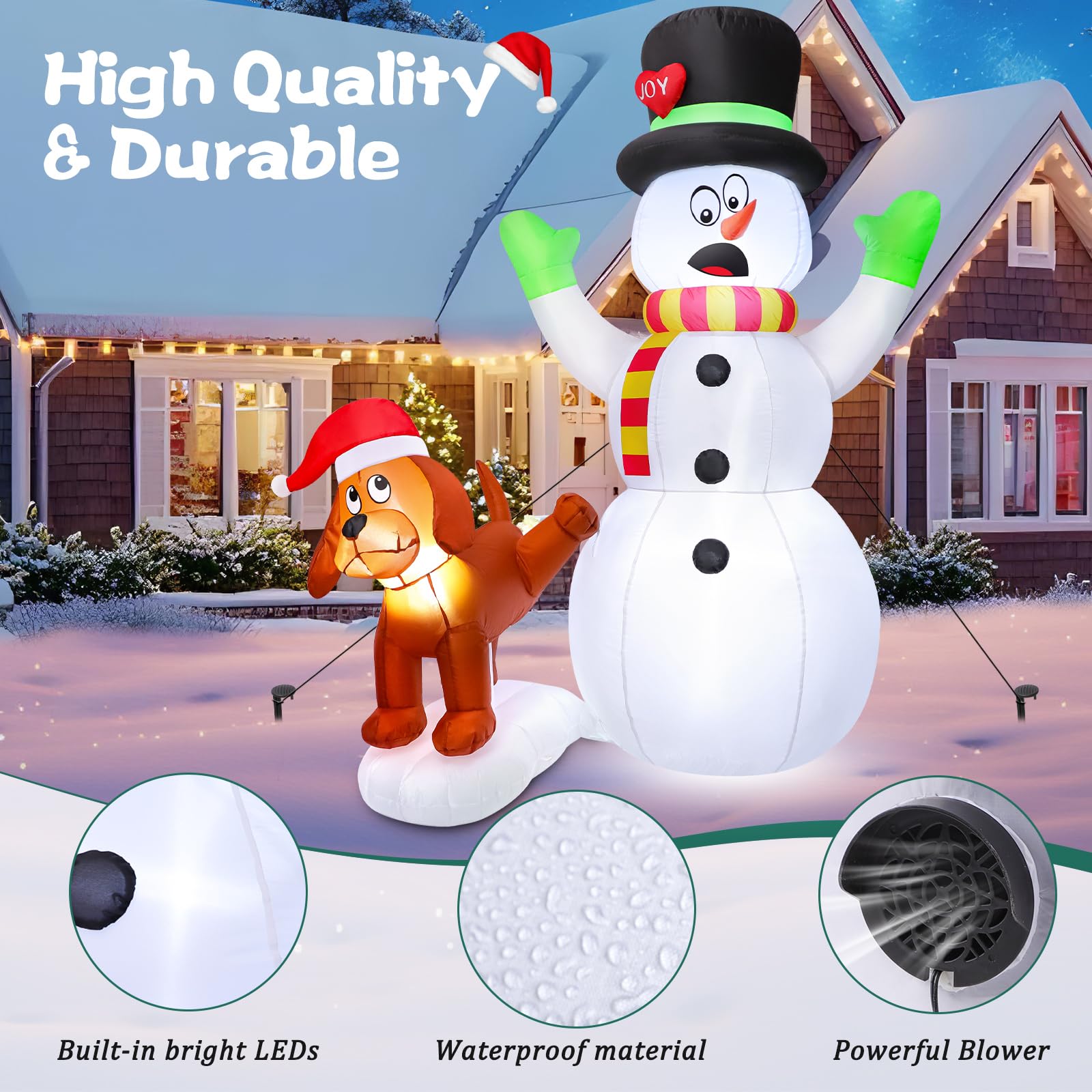 FunFanso Bonhomme de neige gonflable de 1,5 m avec chiot, bonhomme de neige gonflable et chien, lumières LED lumineuses intégrées, bonhomme de neige gonflable pour terrasse, pelouse, jardin, fête