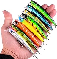 Vista 7 de Aorace Kit de Señuelos de Pesca Mixto que Incluye Minnow Popper Crank Baits con Anzuelos para Pesca en Agua Salada y Dulce de Trucha Lubina Salmón