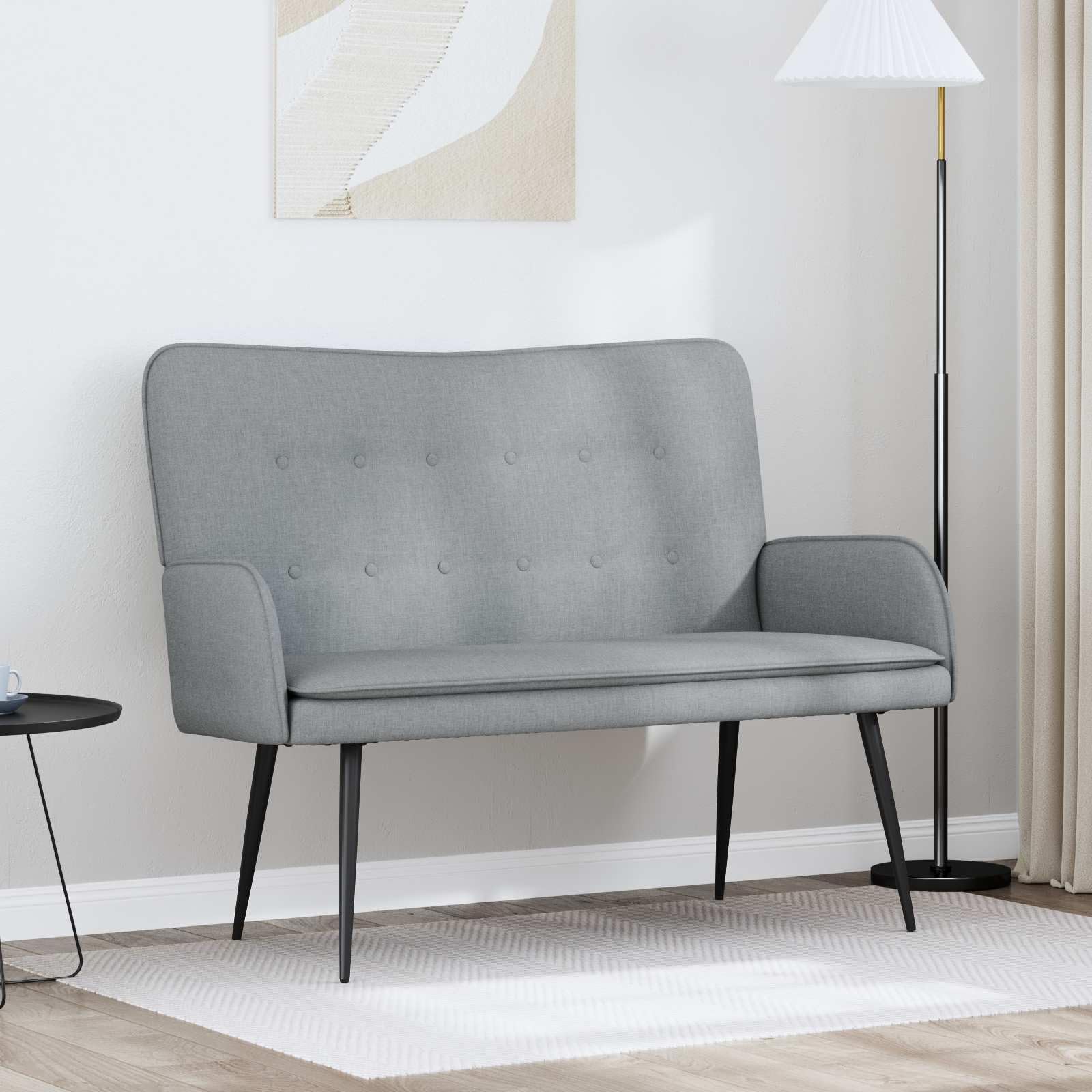 Divano a 2 posti, grigio chiaro, 115 x 61 x 87 cm, in tessuto con telaio robusto e rivestimento in poliestere resistente, per piccolo soggiorno, camera degli ospiti, lounge e seduta flessibile