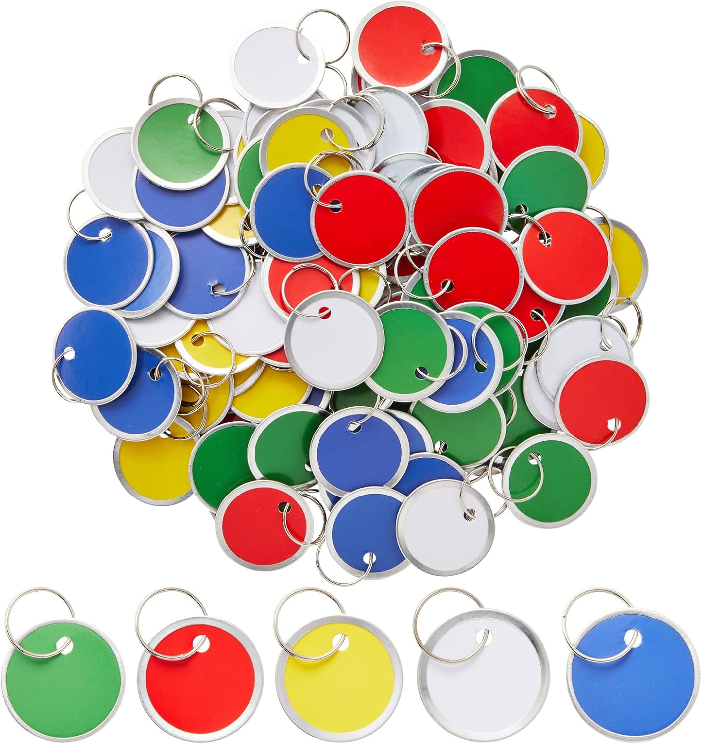 100 Pack Round Paper Key Tags with Split Ring Label for Backpack, Lockbox Storage