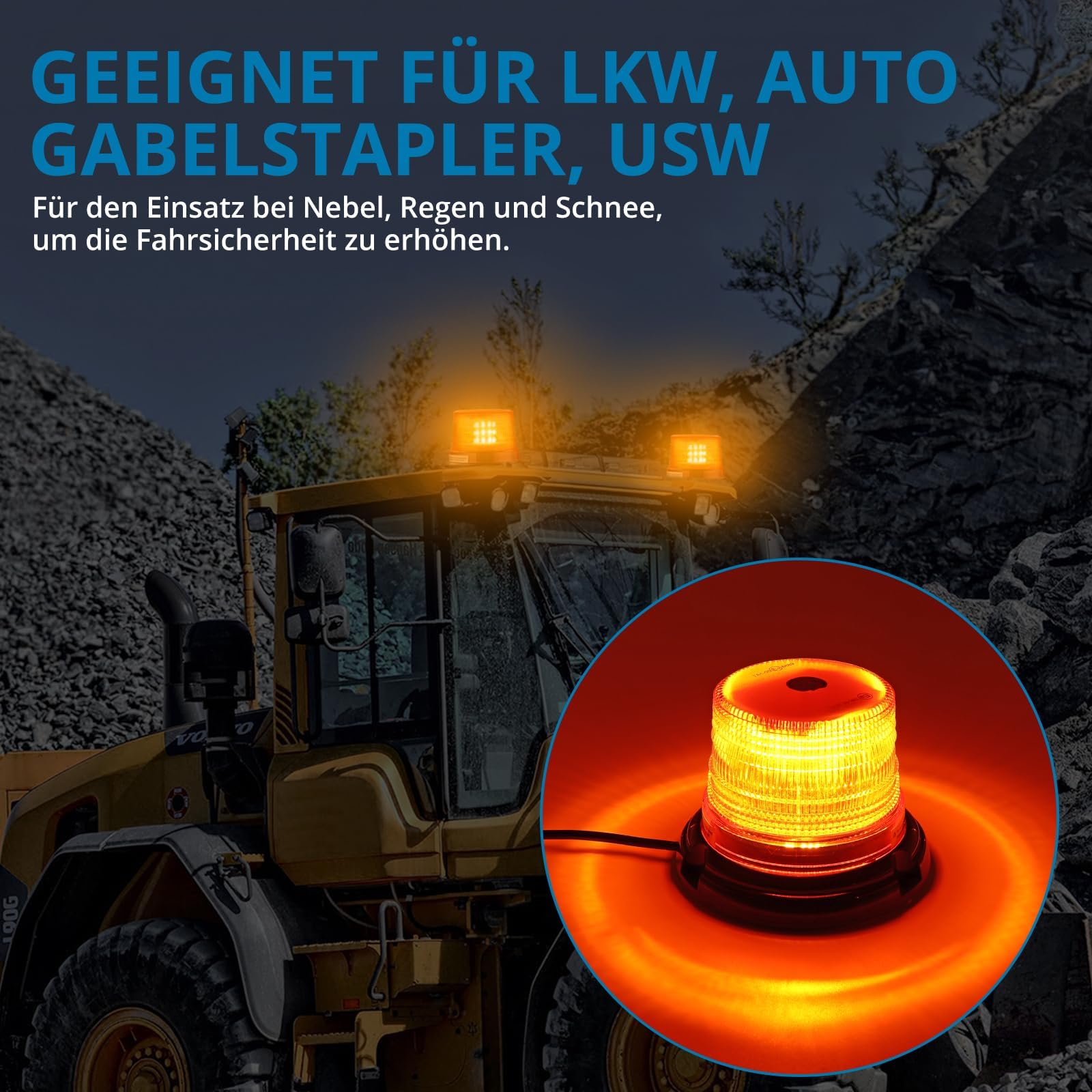 AUTOUTLET Lampa dookoła 12 diod LED, żółta, 10 V-30 V, magnetyczna lampka ostrzegawcza, 32 tryby świecenia, kabel 5 m, E9, IP56, światło ostrzegawcze, światło ostrzegawcze, światło stroboskopowe