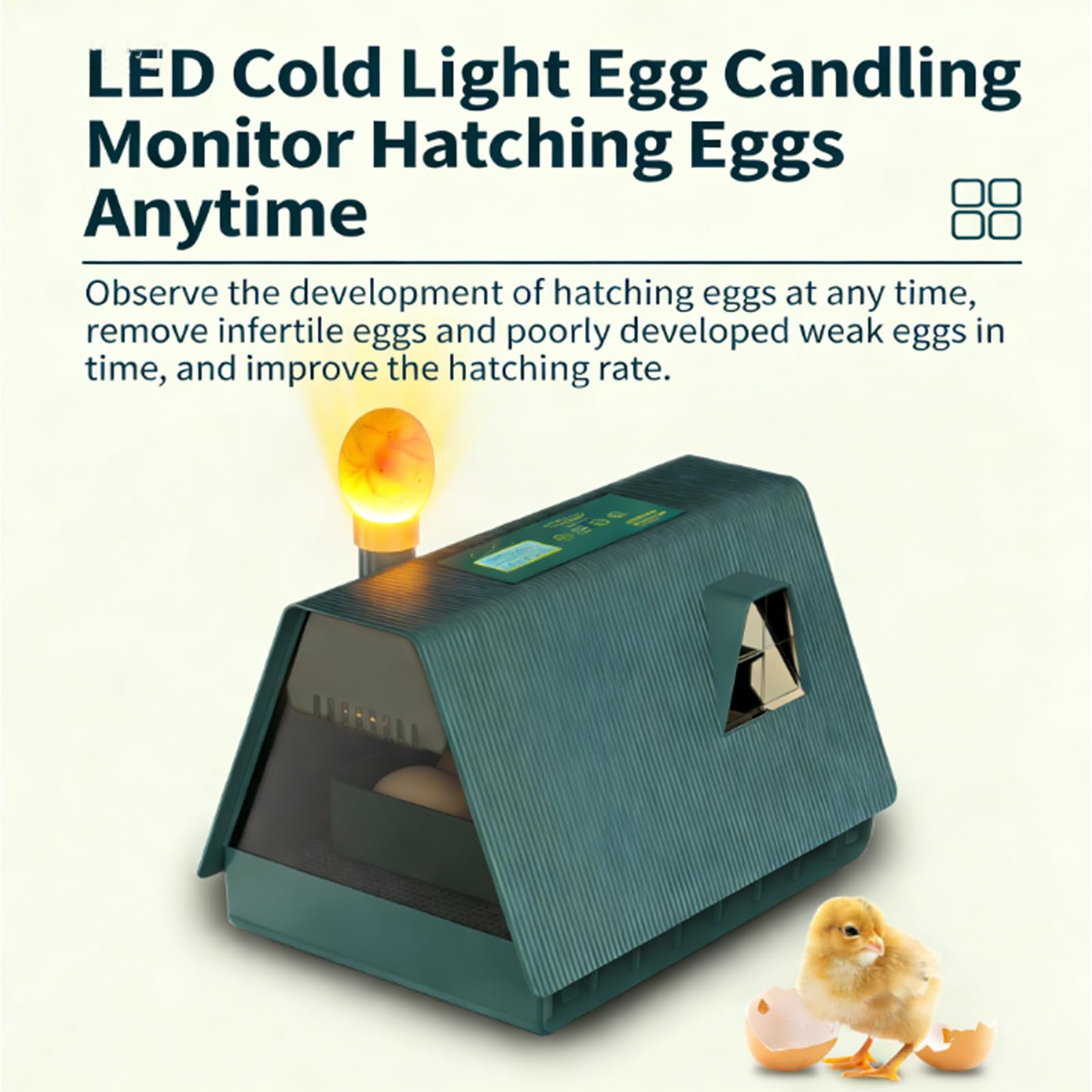 Incubadora de huevos, incubadora digital automática con pantalla de temperatura y humedad, giro automático, diseño compacto para incubar pollo, pato, codorniz, huevos de pájaros