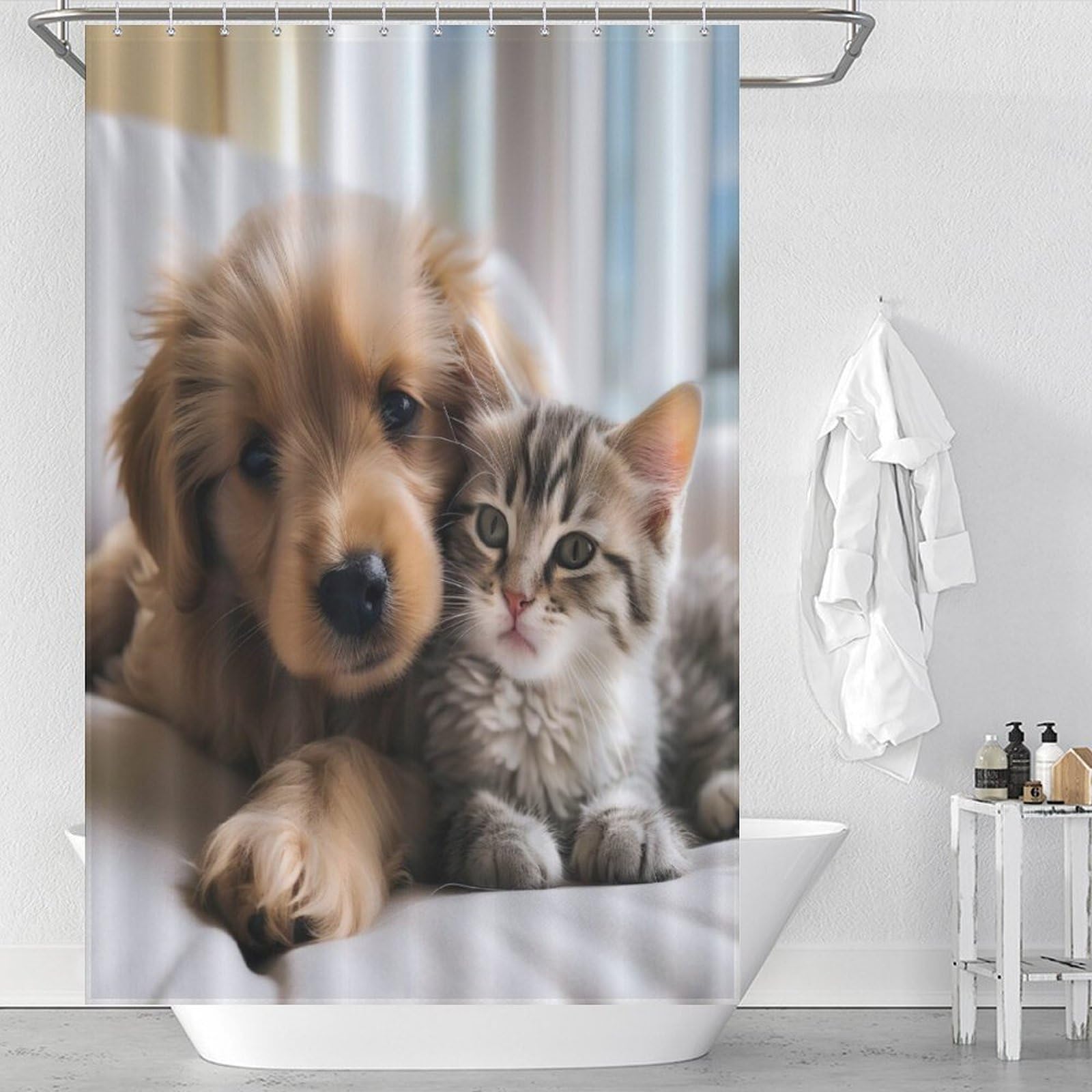 Rideau de douche chat et décoration de salle de bain moderne avec tissu lavable 122x183cm