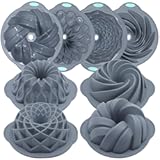 Tongjude 4 Pieces Silicone Fluted Cake Pans&comma; 6&sol;7&sol;8 Cups Tube Baking Pan&comma; Non-Stick Kitchen Oven Baking Pans&comma; Silicone Molds for Homemade Cake&comma; Bread and Jello&comma; Grey