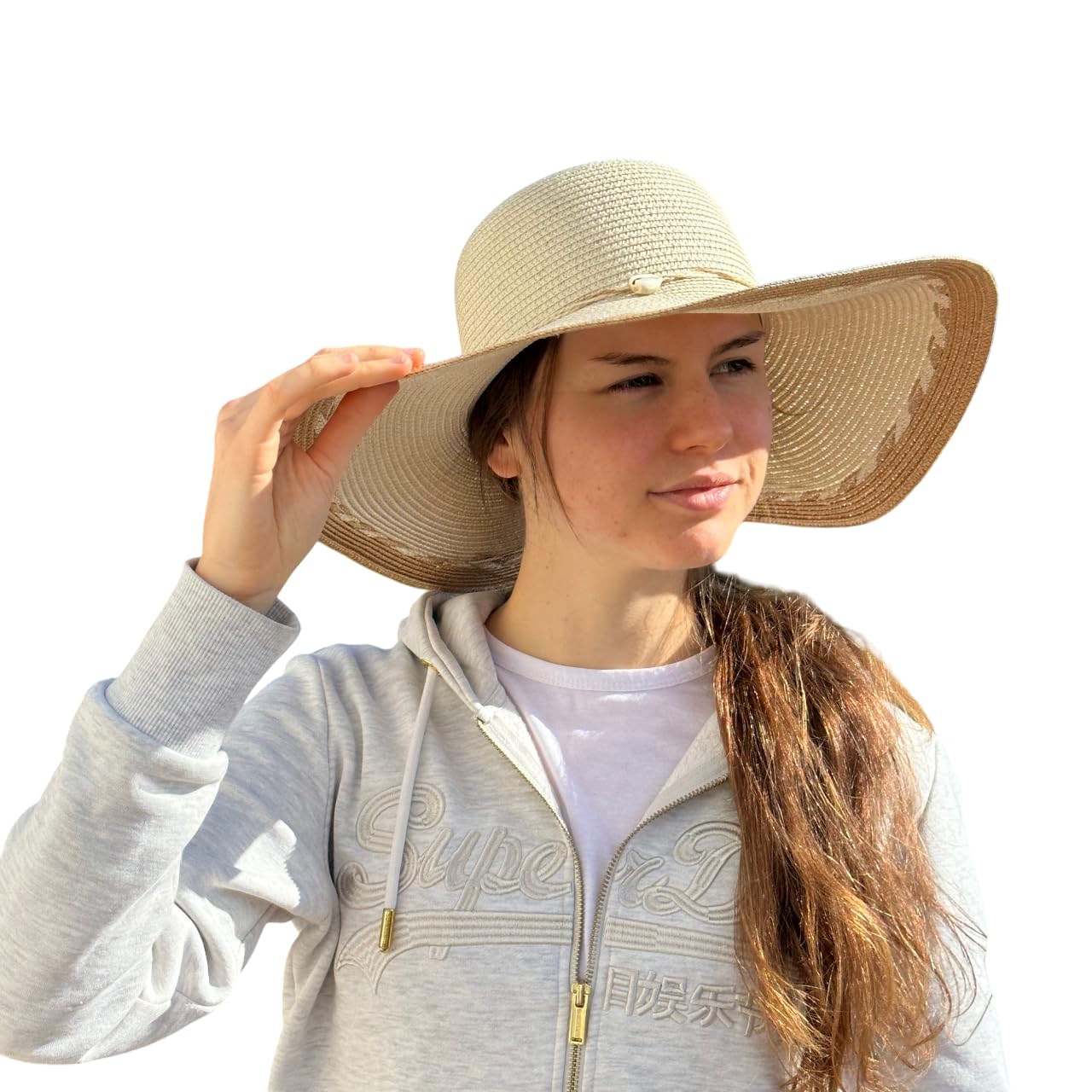 MIGURA Sombrero Mujer De Paja Protección Solar Panama Pamela Playa Verano Esparto Gorra para Sol Visera Enrollable con Lazo con Conchas