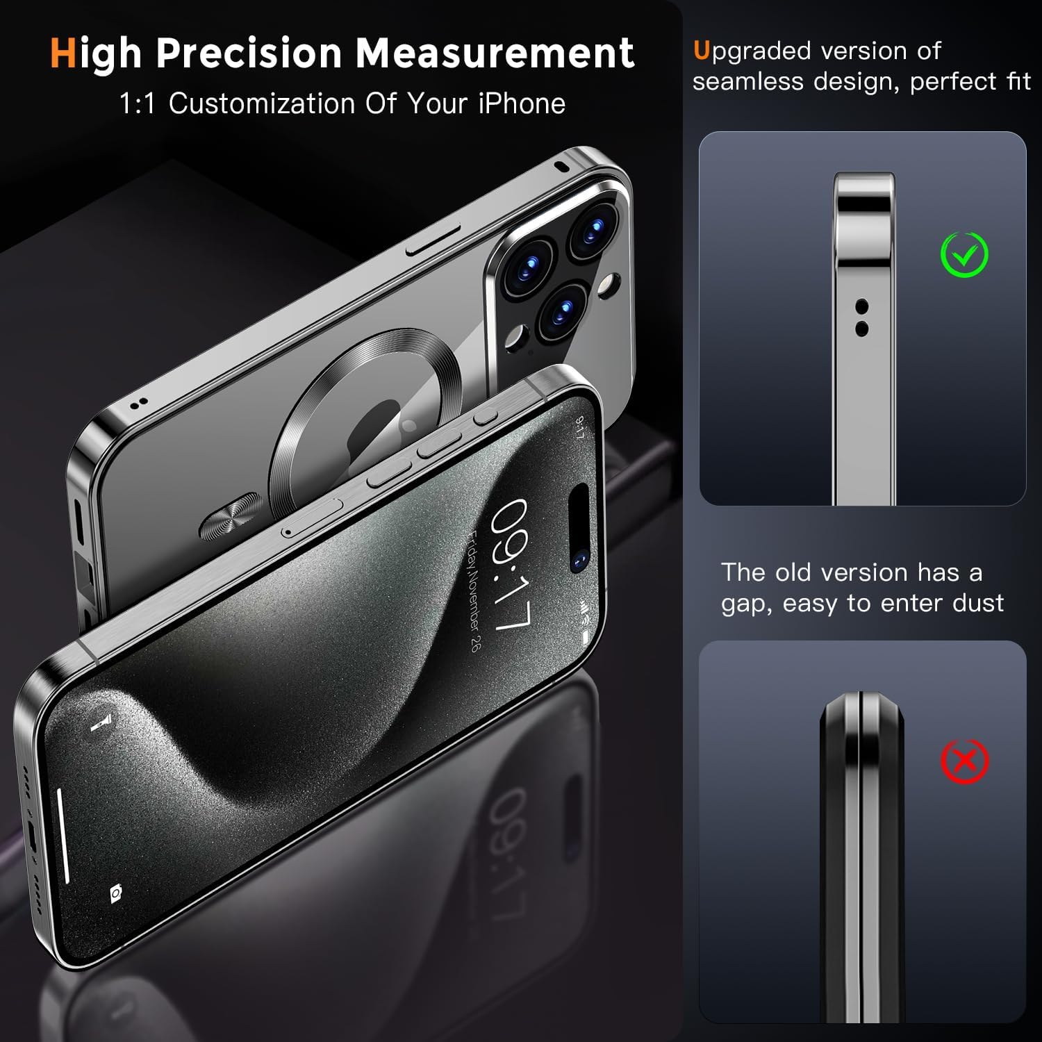 [Full Camera Protection& Mechanical Lock] Magnetic Privacy Case for iPhone 15 Pro Max[Compatible with MagSafe] [CD Metal Ring] Full Body Metal Bumper, 9H Anti Peeping Glass Cover-Grey - Image 7