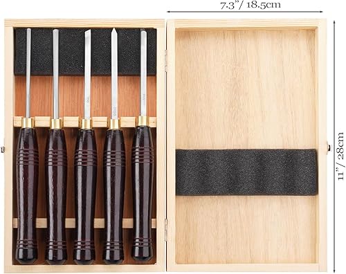 Miniatura 3 de Herramientas de torneado de madera HSS Juego de 5 cinceles de torno de madera Mini con caja de madera, ideal para torneado de bolígrafos y pequeños