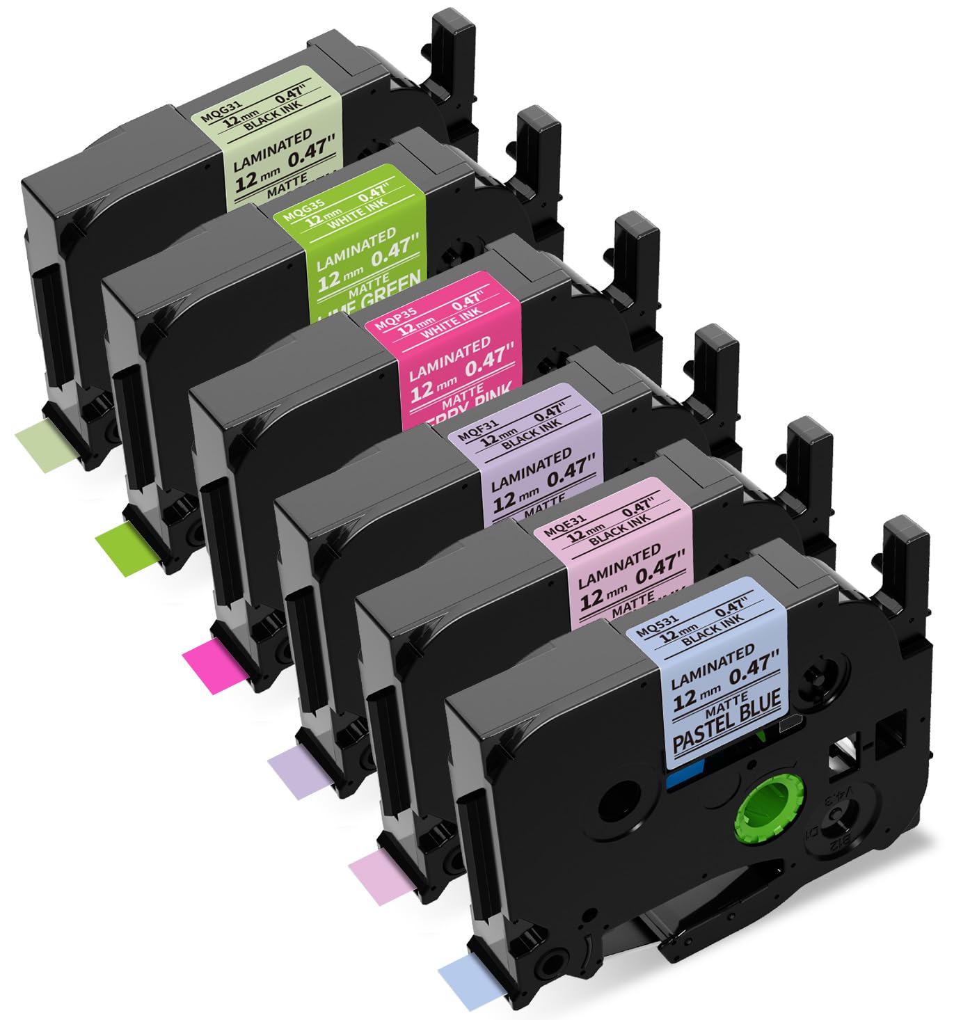 Tz Tape 12mm 0.47 Laminated Compatible Label Tapes Replacement for Brother TZe Label Tape TZE-MQ531/MQE31/MQF31/MQP35/MQG35/MQG31 12mm 0.47 inch for Brother P Touch PT-H110 PT-D600 PT-D400, 6-Pack