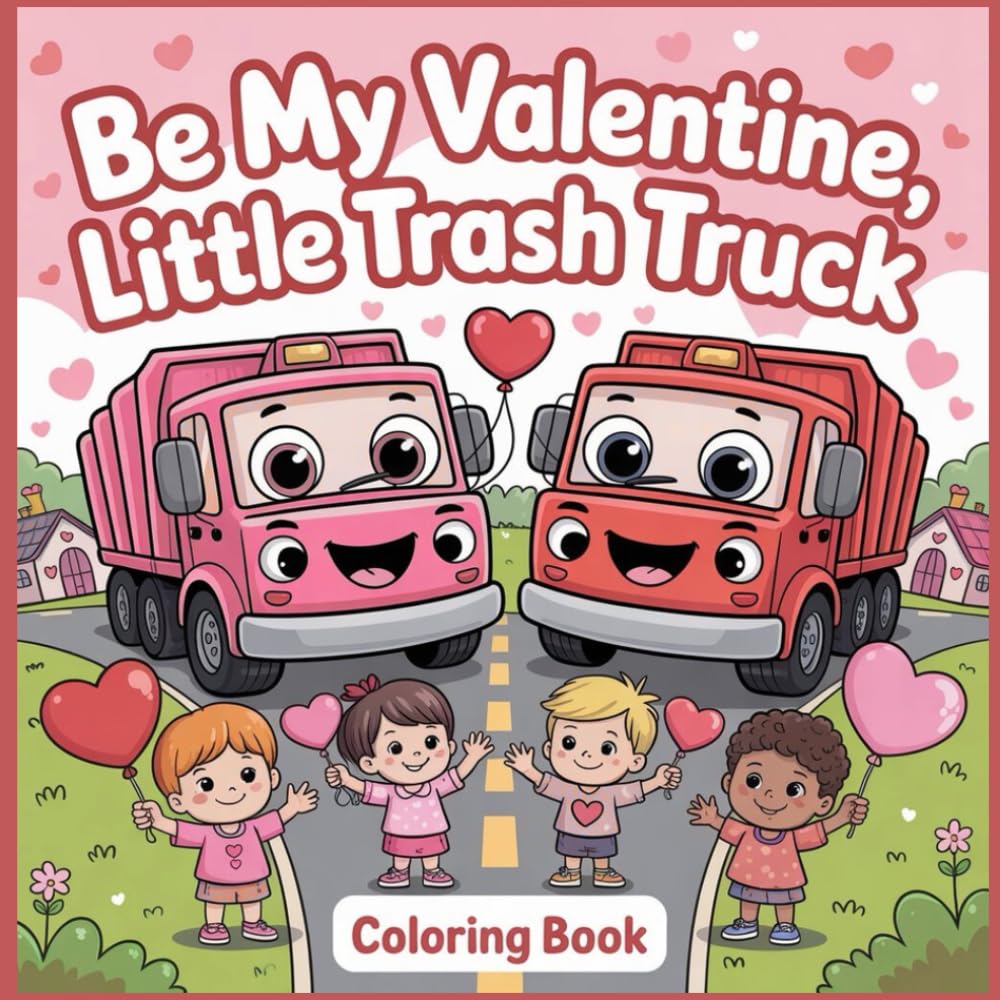 Be My Valentine Little Trash Truck: Valentine’s Day Coloring Book with Cute Trash Trucks, Hearts, and Love-Themed Vehicles for Kids
