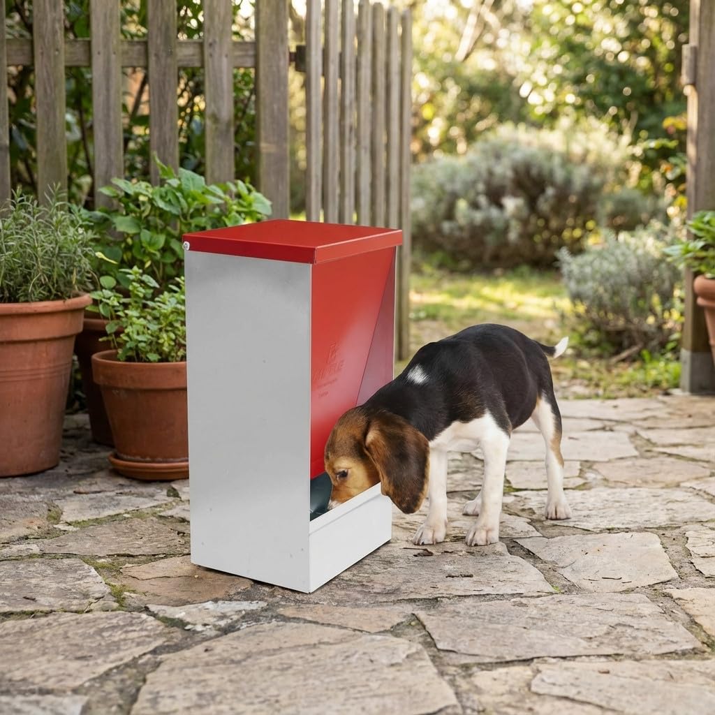 Suinga Comedero con Tolva para Perros, Gatos, Mascotas 27 litros, Tolva Autoservicio, 31x26x61 cm, Rojo